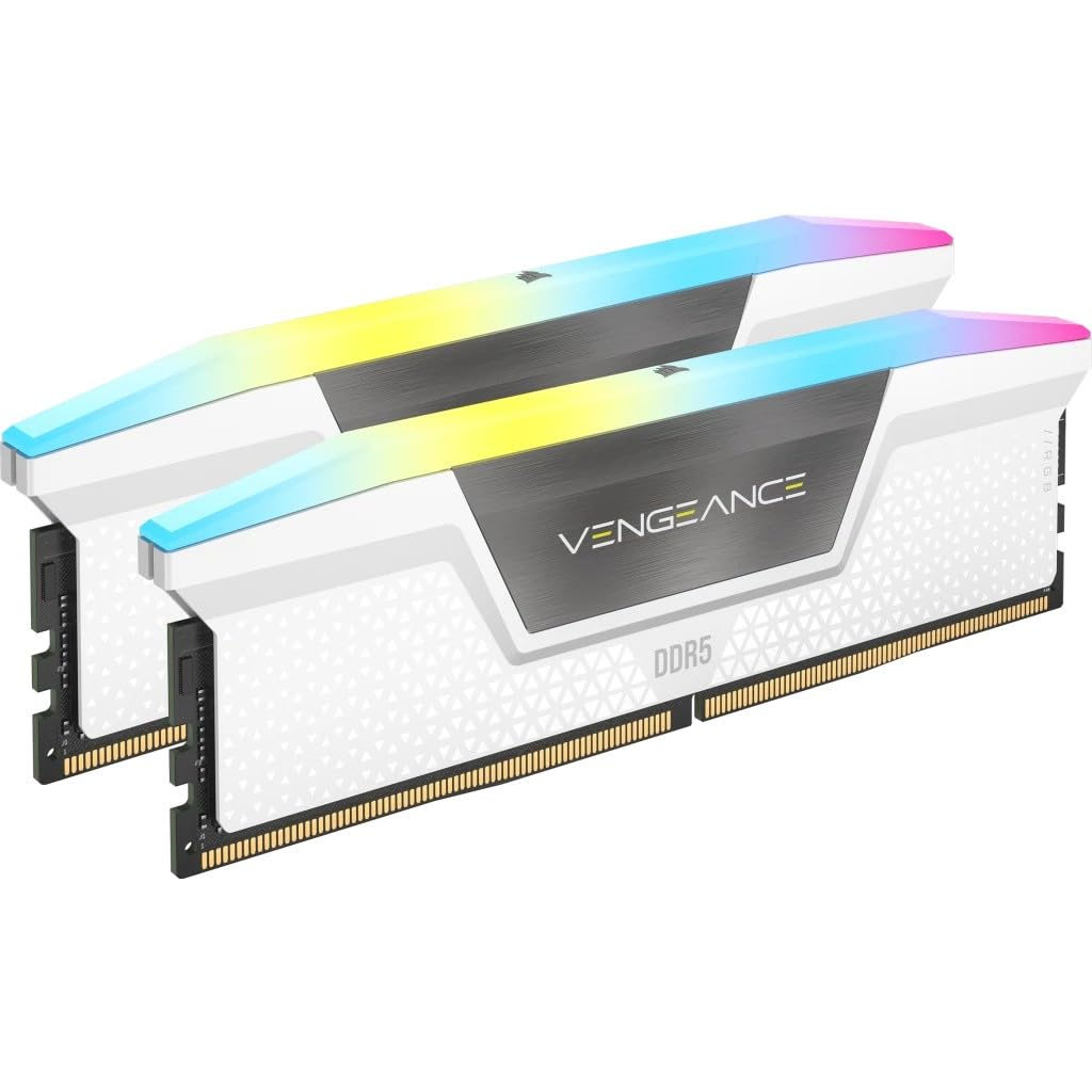 CORSAIR VENGEANCE RGB DDR5 RAM 64GB (2x32GB) 6400MHz CL32 Intel XMP iCUE Memoria per Computer Compatibile - Bianco (CMH64GX5M2B6400C32W)