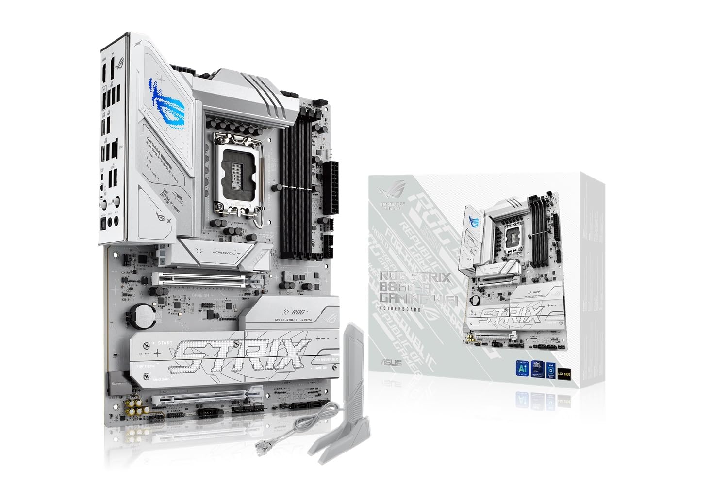 ASUS ROG Strix B860-A Gaming WiFi, Scheda Madre Intel ATX, 14+1+2+1 Fasi di Alimentazione, Slot DDR5, PCIe 5.0, Adatta per PC AI-Advanced, 4 Slot M.2, WiFi 7, AI Networking II, Aura Sync RGB, Bianca