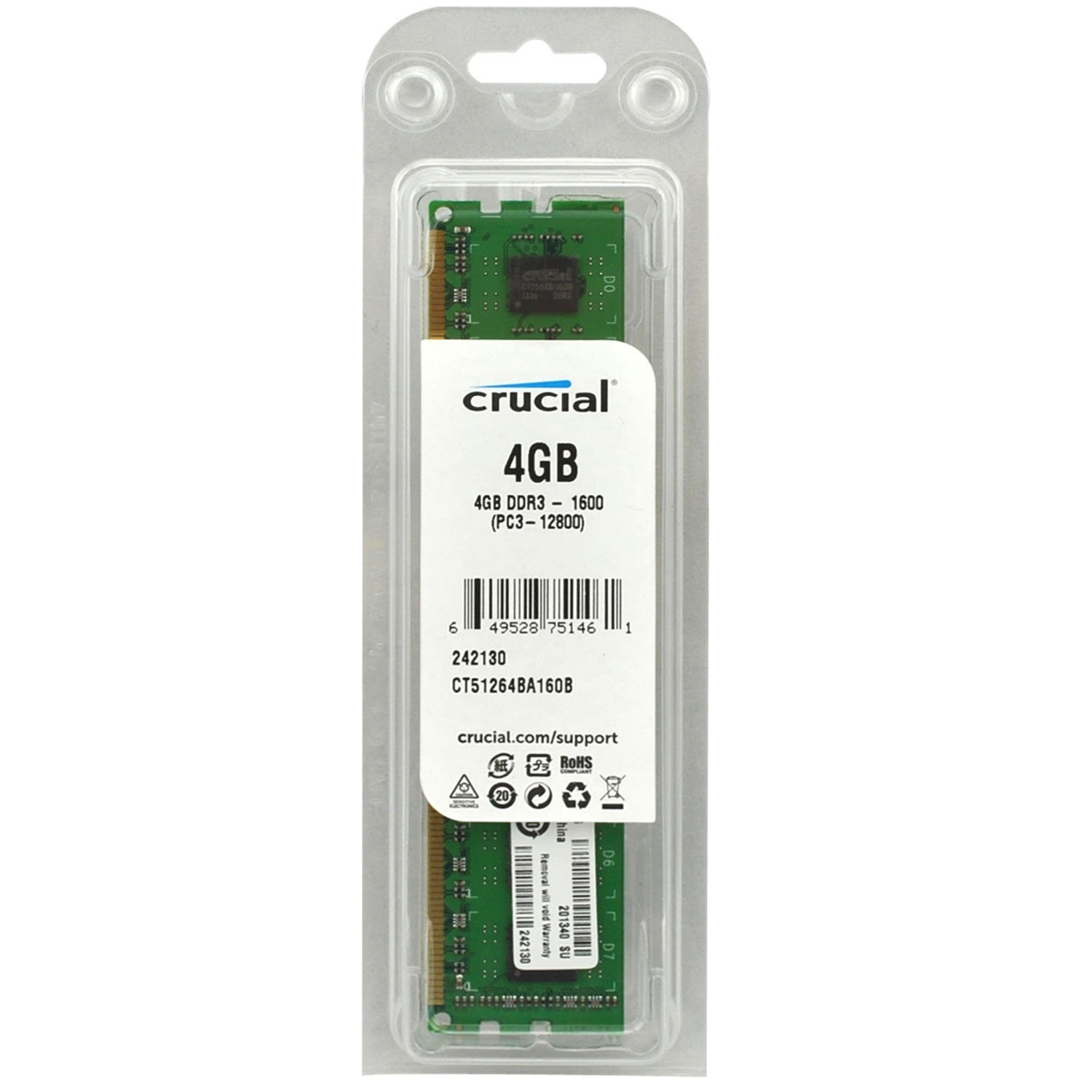 Crucial Memoria DDR-III da 4 GB, PC 1600, Verde
