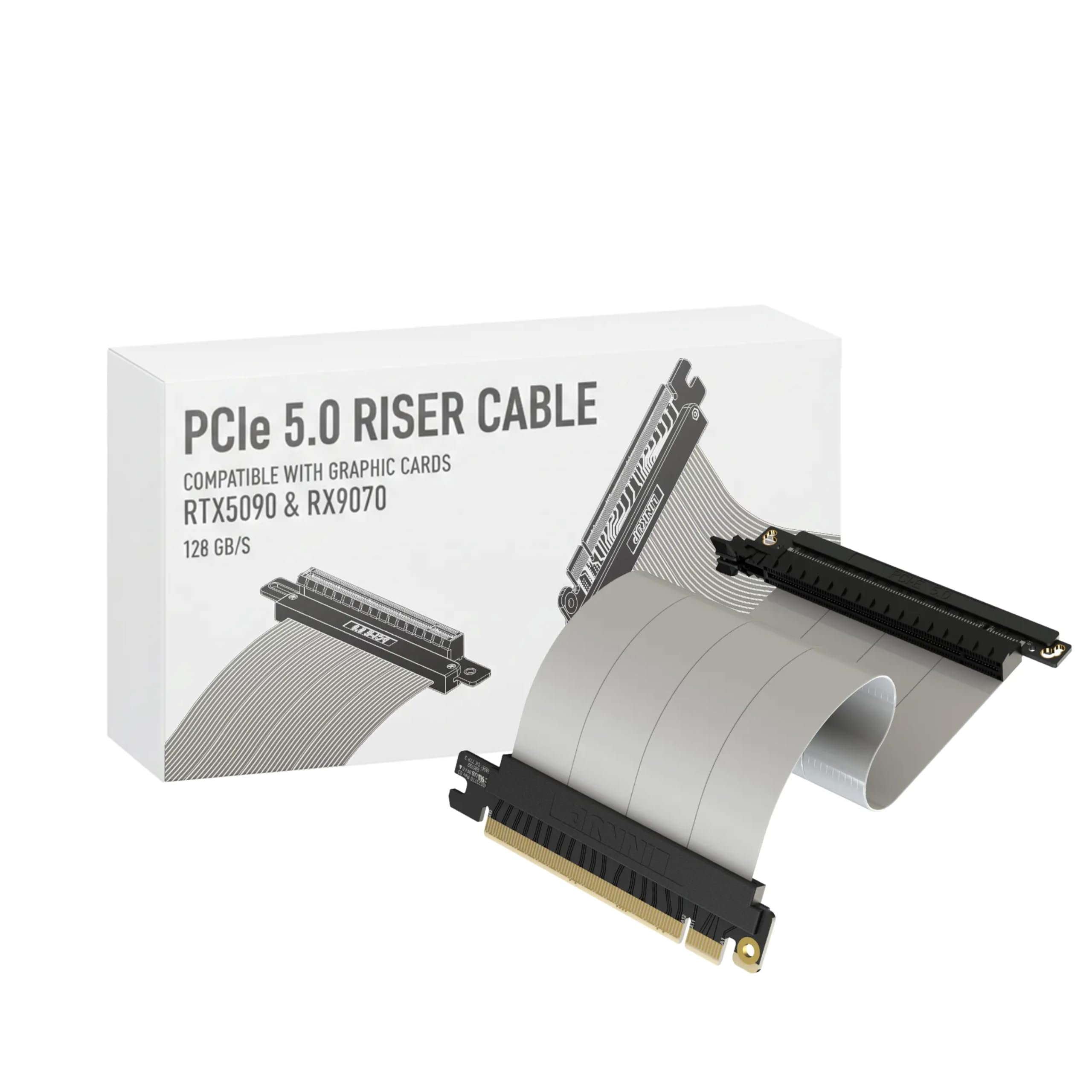 LINKUP - AVA5 Cavo Riser PCIE 5.0 | Pronto per RTX5090 RX9070 GPU | Velocità x16 128GB/s | Compatibile con PCIE 4.0 | Progettato per ITX | Dritto Singolo Inverso, Bianco 20cm (Lunghezza totale 24.5cm)