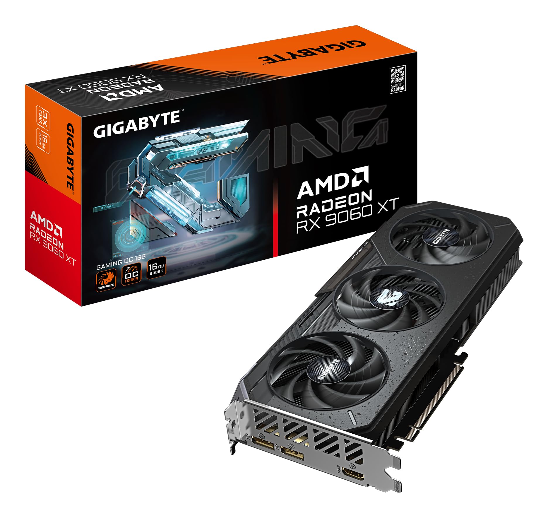 Gigabyte Radeon RX 9060 XT GAMING OC 16G Scheda Grafica - 16GB GDDR6, 128bit, PCI-E 5.0, 3320 MHz Frequenza core, 2 x DisplayPort, 1 x HDMI, GV-R9060XTGAMING OC-16GD