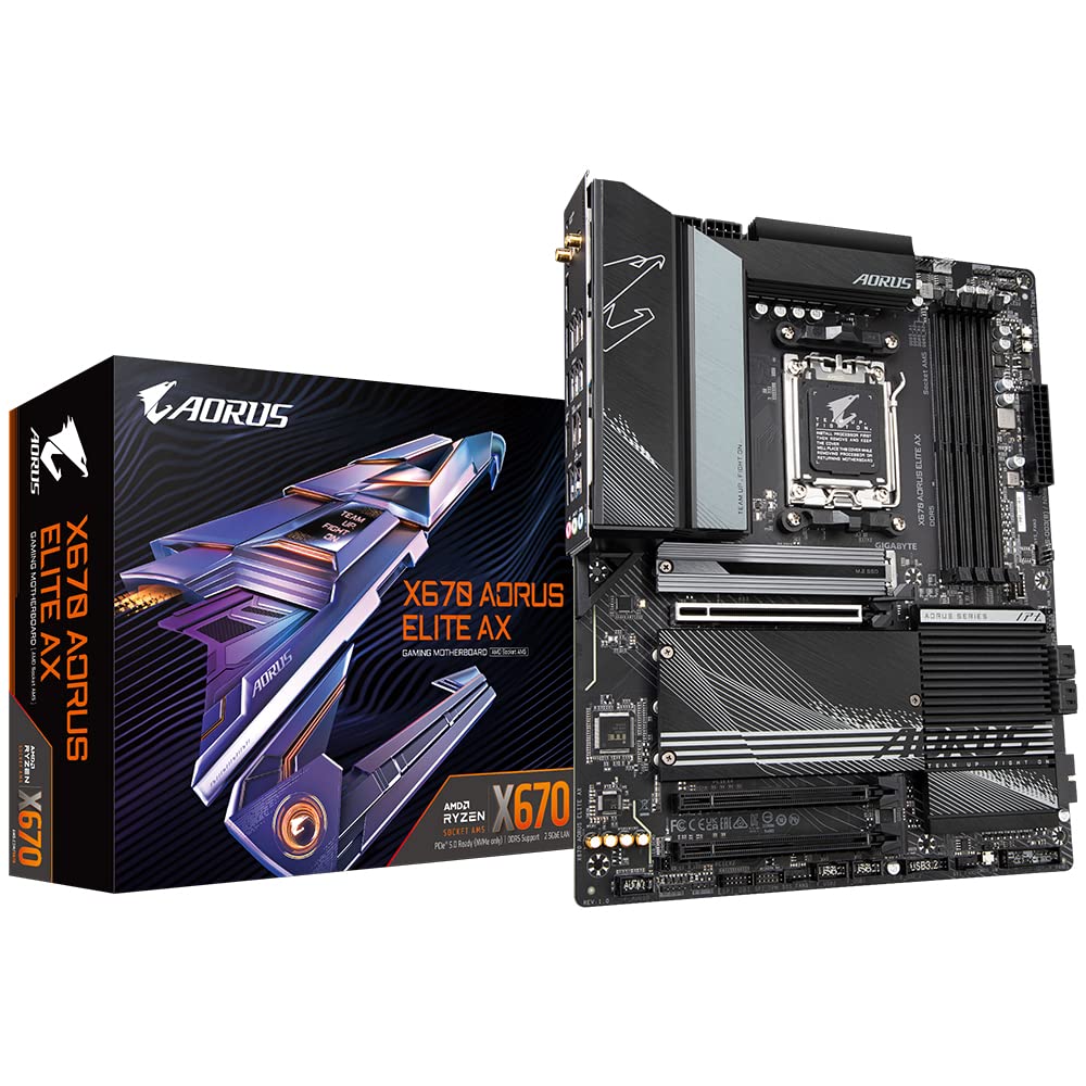 GIGABYTE X670 AORUS ELITE AX Scheda madre - Supporta AMD Ryzen 9000 Series CPUs, 16+2+2 Phases Digital VRM, up to 8000MHz DDR5 (OC), 1xPCIe 5.0 + 3xPCIe 4.0 M.2, Wi-Fi 6E, 2.5GbE LAN, USB 3.2 Gen 2x2