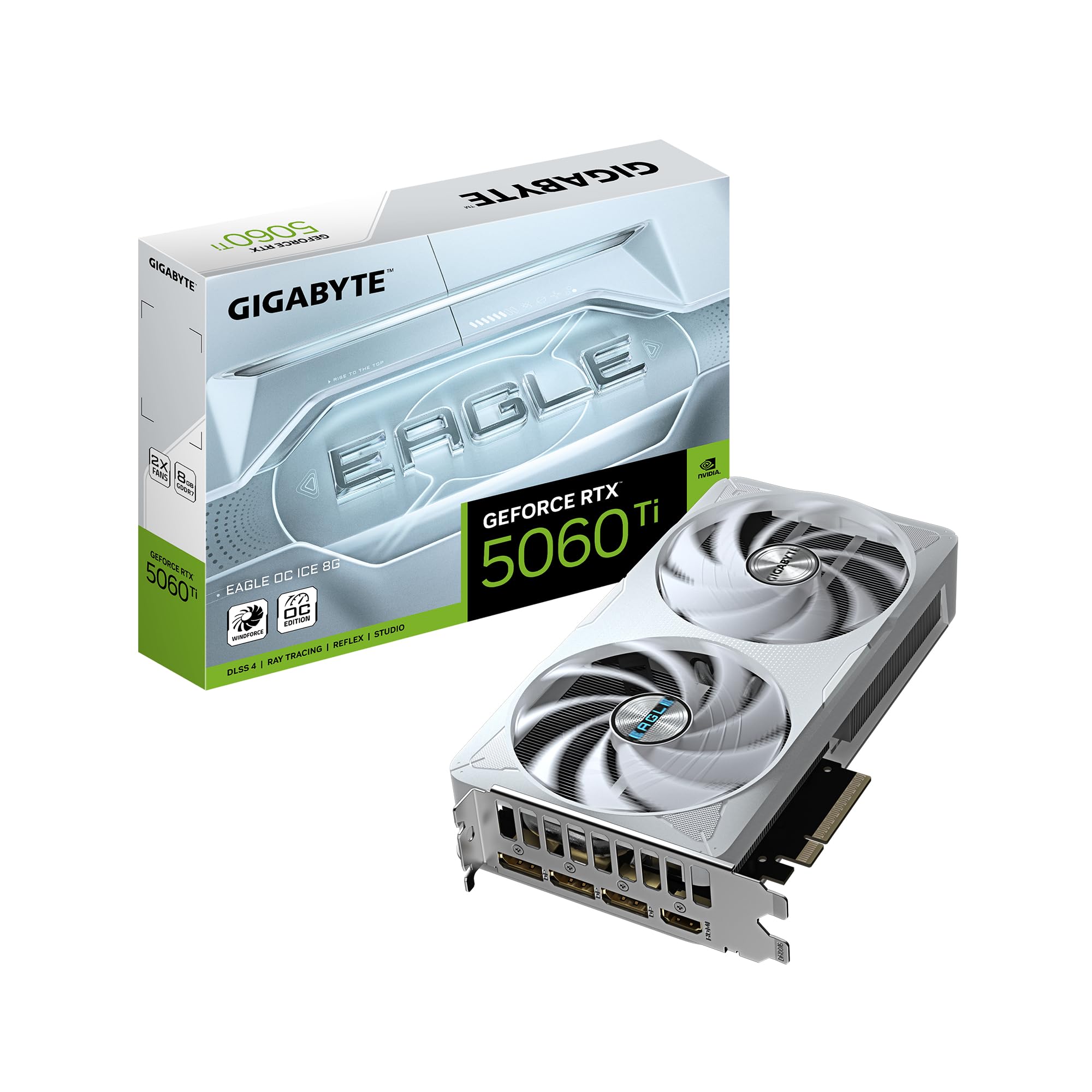Gigabyte GeForce RTX 5060 Ti EAGLE OC ICE 8G Scheda Grafica – 8 GB GDDR7, 128 bit, PCI-E 5.0, 2617 MHz Frequenza del core, 3 x DisplayPort, 1 x HDMI, GV-N506TEAGLEOC ICE-8GD