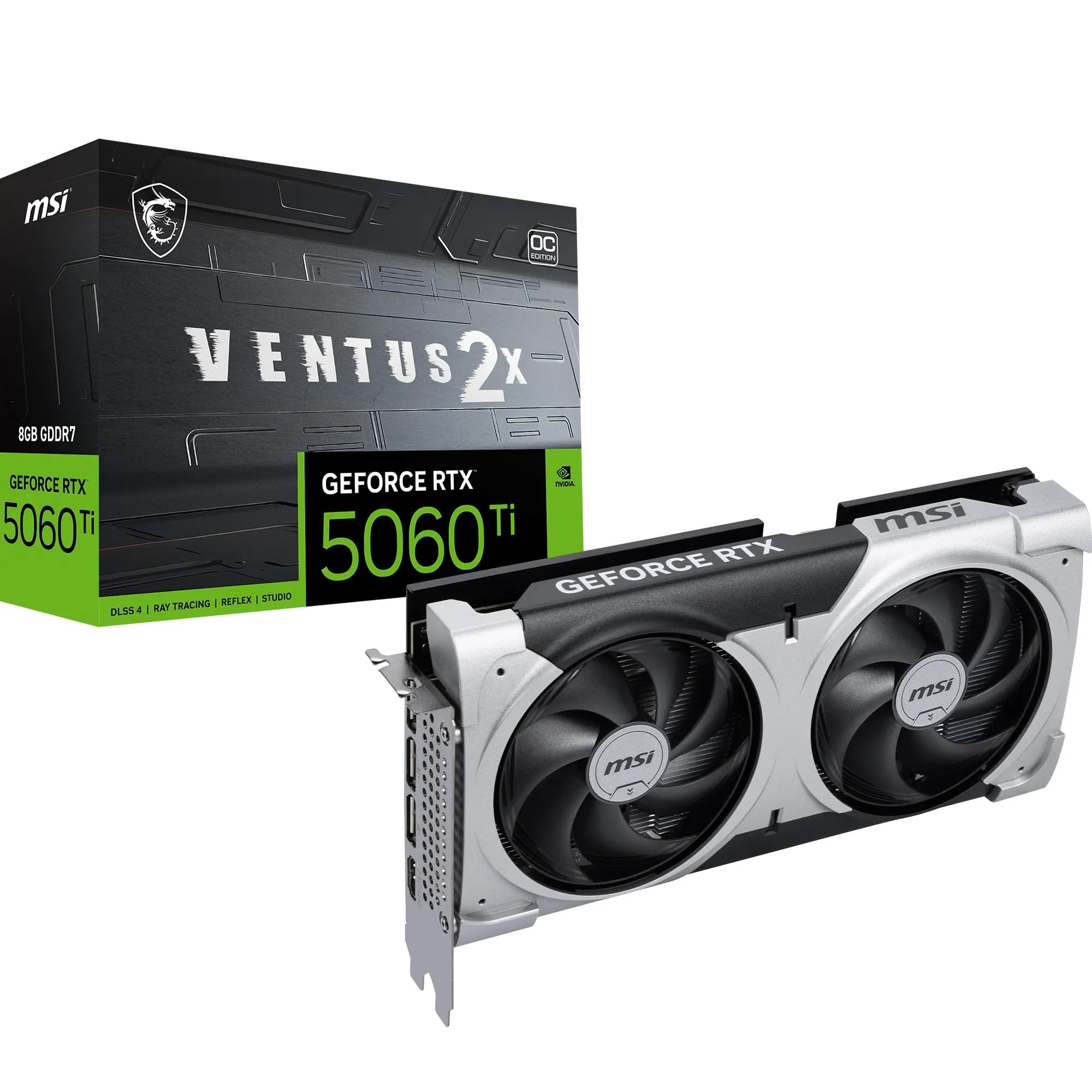 MSI GeForce RTX 5060 Ti 8G VENTUS 2X OC PLUS Scheda Video - Memoria 8GB (GDDR7), Interfaccia PCI Express Gen 5 x16, Core CUDA 4608 unità, Risoluzione Max. (7680 x 4320) - Zero Frozr, Doppia ventola
