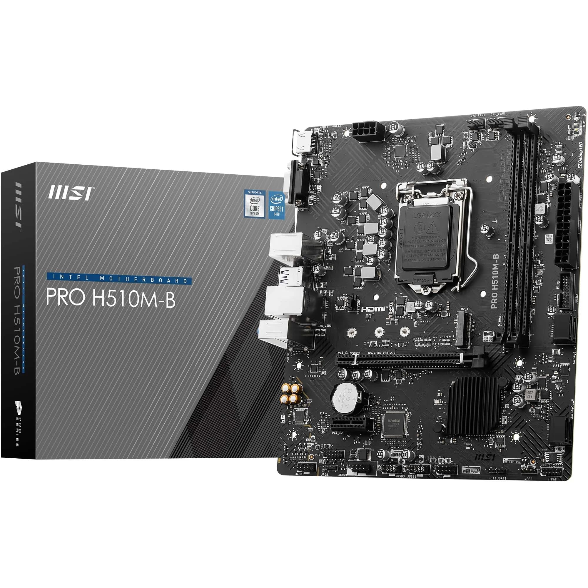 MSI Pro H510M-B Scheda Madre, Micro-ATX - Supporta Intel Core 10a Gen, LGA 1200, 2 x DIMMs (3200MHz), 1 x PCIe 3.0 x16, USB 3.2 Gen1, 1G LAN, HDMI 1.4