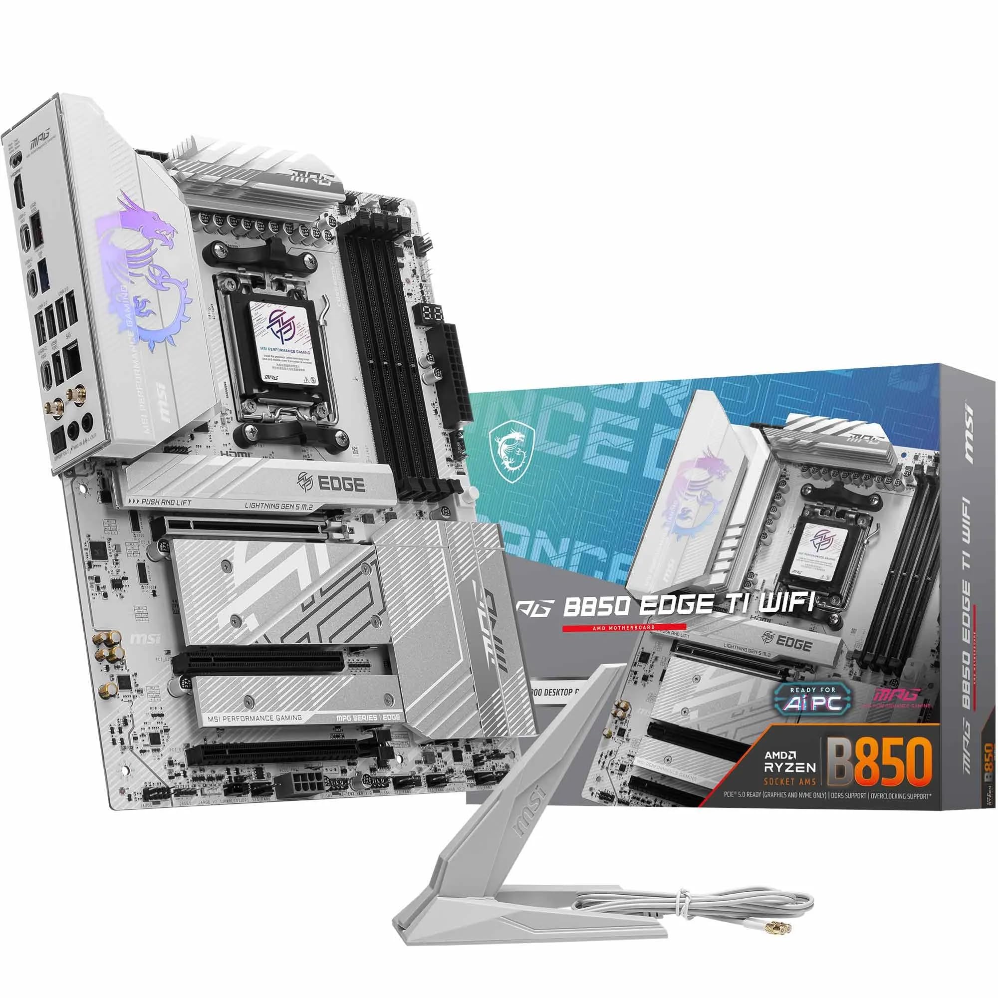 MSI MPG B850 EDGE TI WIFI, Scheda Madre ATX - Supporta i processori AMD Ryzen 9000/8000 / 7000, AM5 - VRM 80A SPS, Memory Boost DDR5 (8400+MT/s OC), PCIe 5.0 x16, M.2 Gen5, Wi-Fi 7, 5G LAN