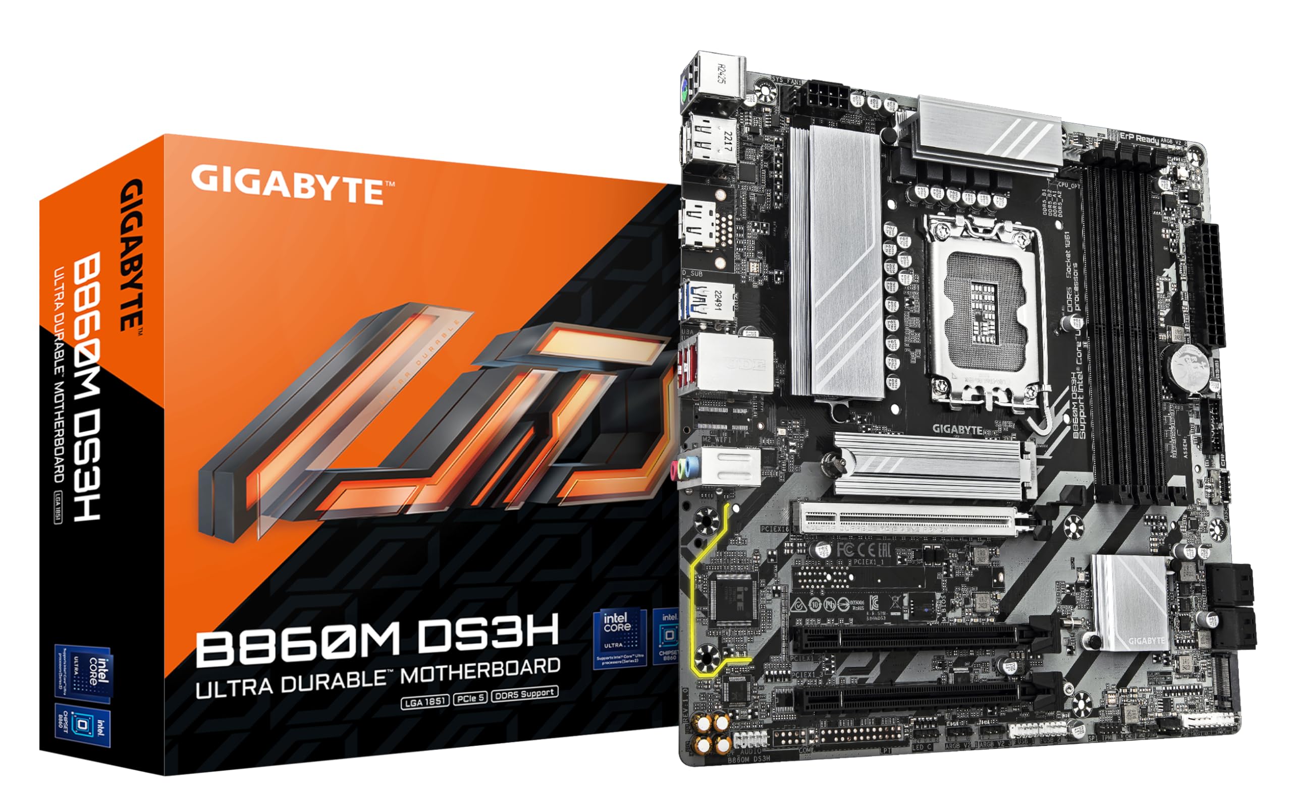 GIGABYTE B860M DS3H Scheda madre - CPU Intel Core Ultra, VRM a 5+1+2+1 fasi, fino a 9066MHz DDR5, 1xPCIe 5.0 + 1xPCIe 4.0 M.2, LAN 2,5 GbE, USB 3.2 Gen 2
