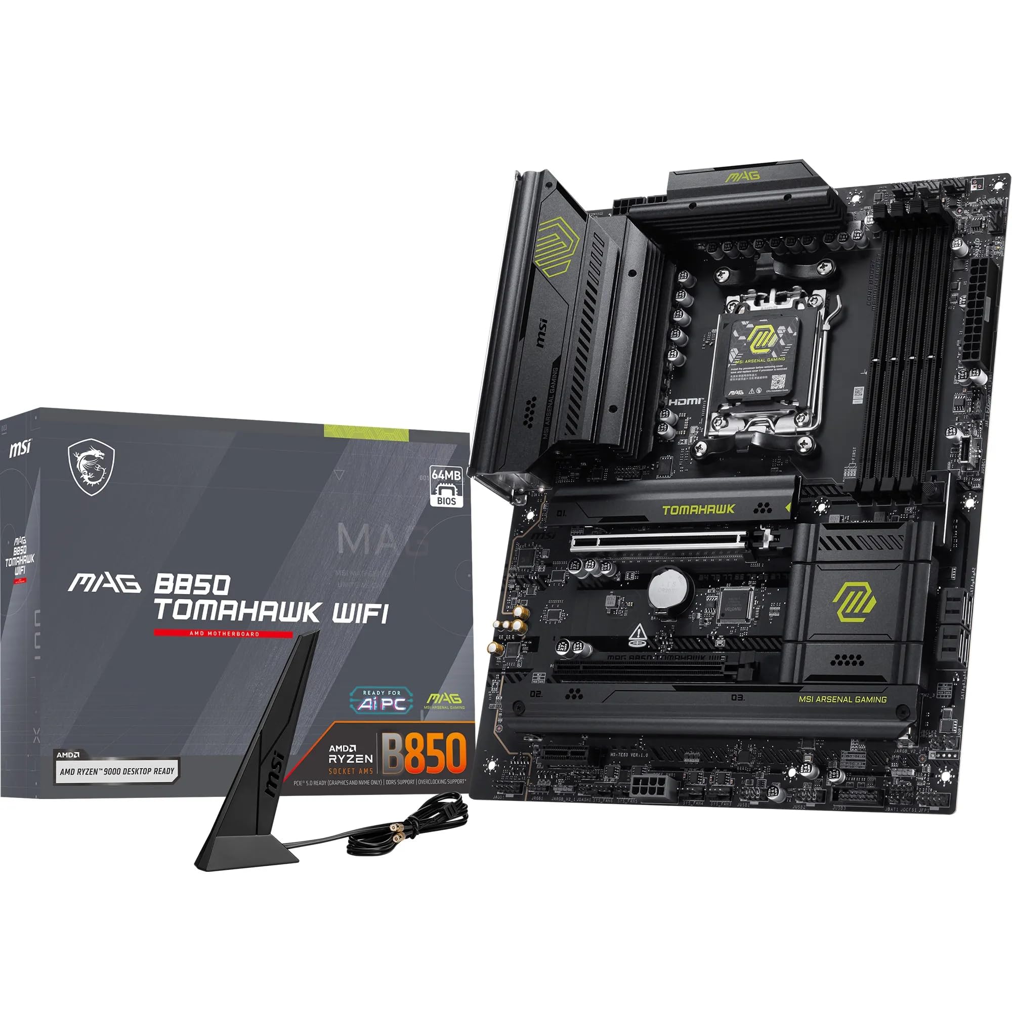 MSI MAG B850 TOMAHAWK WIFI Scheda madre, ATX - Supporta processori AMD Ryzen 9000/8000/7000, AM5-80A SPS VRM, DDR5 Memory Boost 8200+ MT/s (OC), PCIe 5.0 x16, M.2 Gen5, Wi-Fi 7, 5G LAN