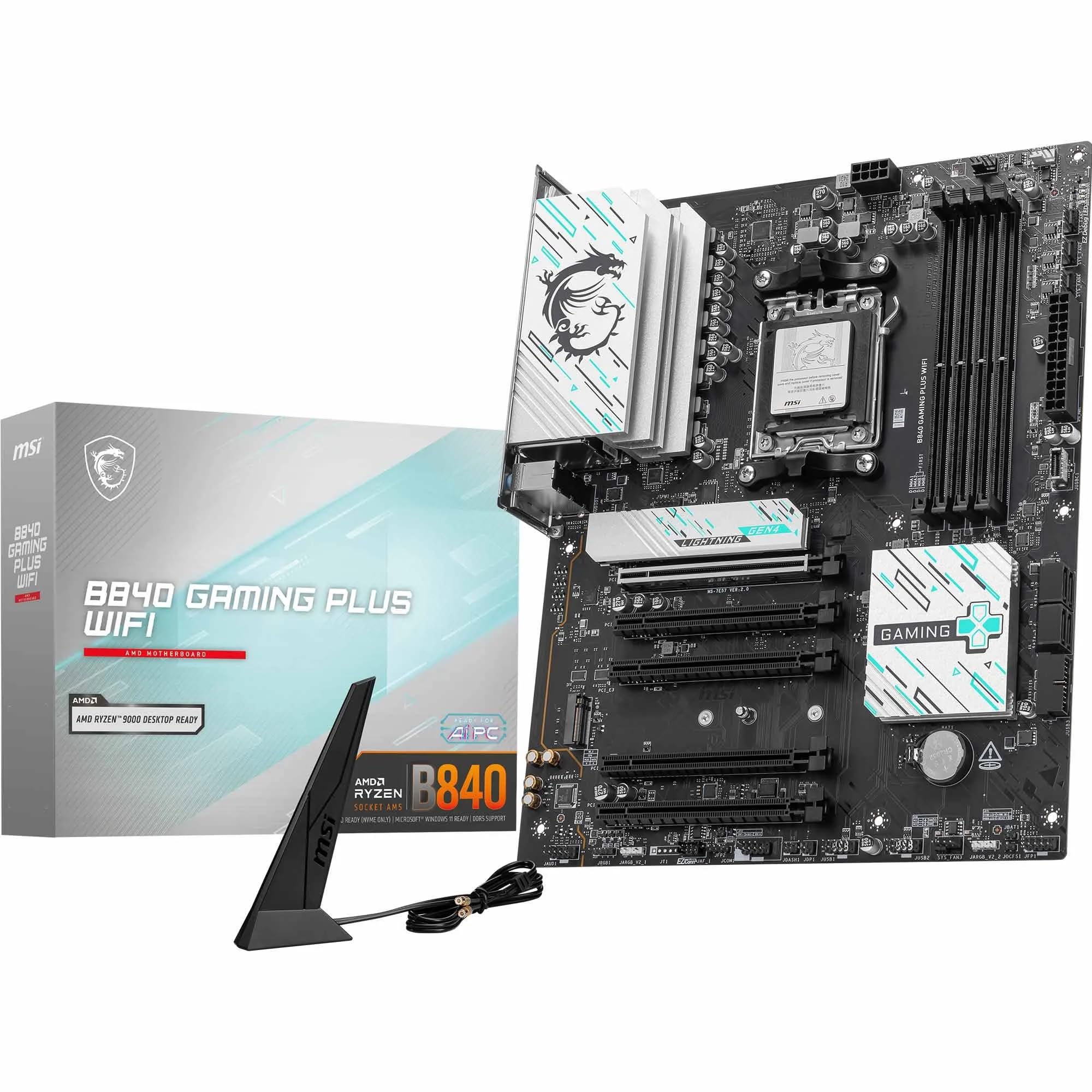 MSI B840 GAMING PLUS WIFI, scheda madre ATX – Supporta processori AMD Ryzen 9000/8000 / 7000, socket AM5, DDR5 fino a 8000+ MT/s (OC), PCIe 4.0 x16, M.2 Gen4, Wi-Fi 7, LAN 2.5G
