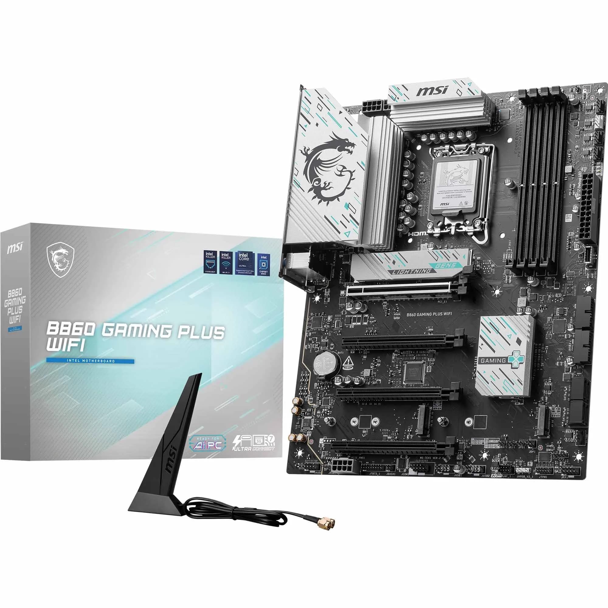 MSI Scheda madre B860 GAMING PLUS WIFI, ATX - Supporta processori Intel Core Ultra (Serie 2), LGA 1851 - DDR5 Memory Boost 8600+ MT/s (OC), PCIe 5.0 x16 x16, M.2 Gen5, Intel Killer 5G LAN, Wi-Fi 7