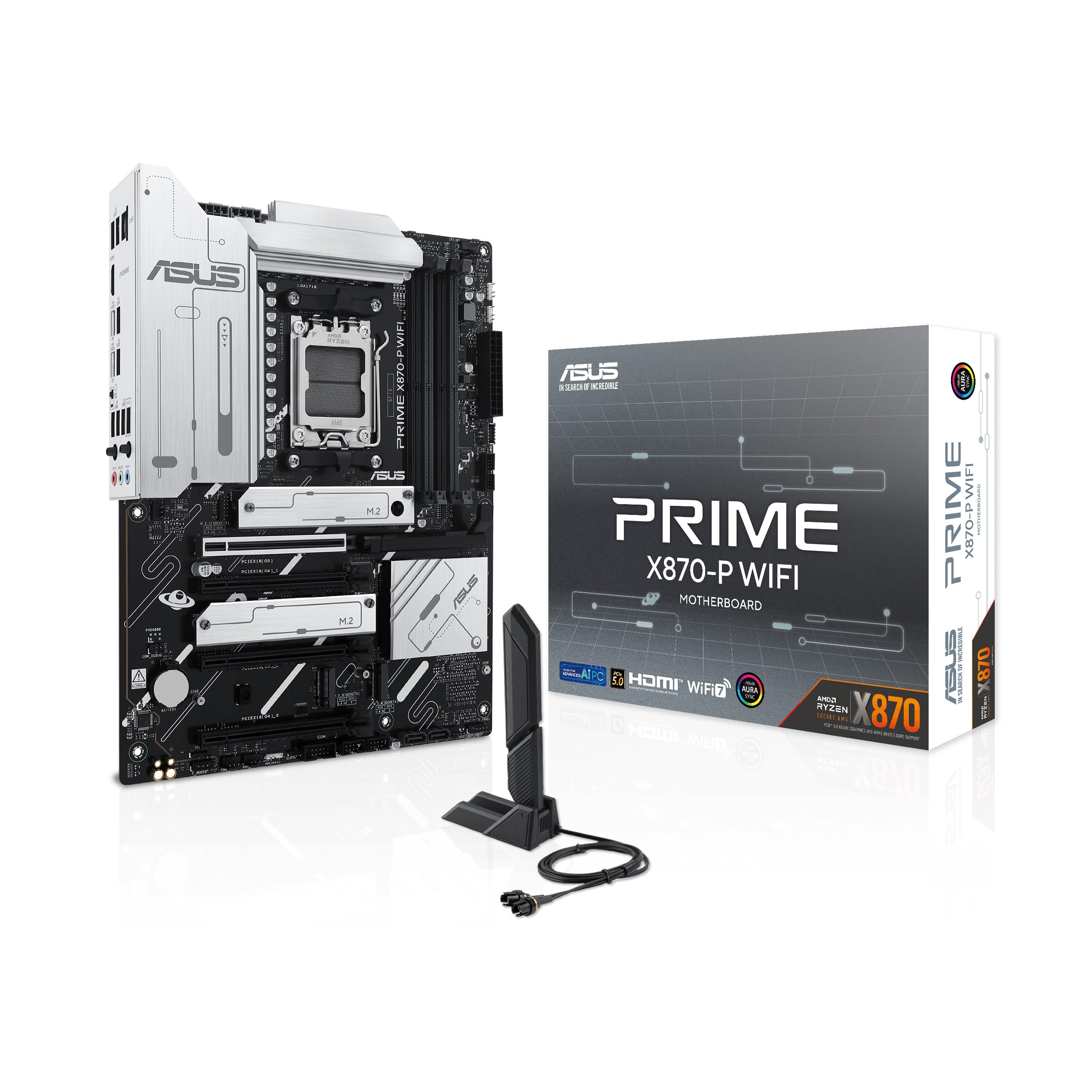 ASUS PRIME X870-P WIFI Scheda Madre AMD X870 Ryzen AM5, slot PCIe 5.0 x16 con pieno supporto per le schede grafiche di nuova generazione, 4 slot M.2, slot DDR5, WiFi 7, Q-Antenna, Slot PCIe Q-Release