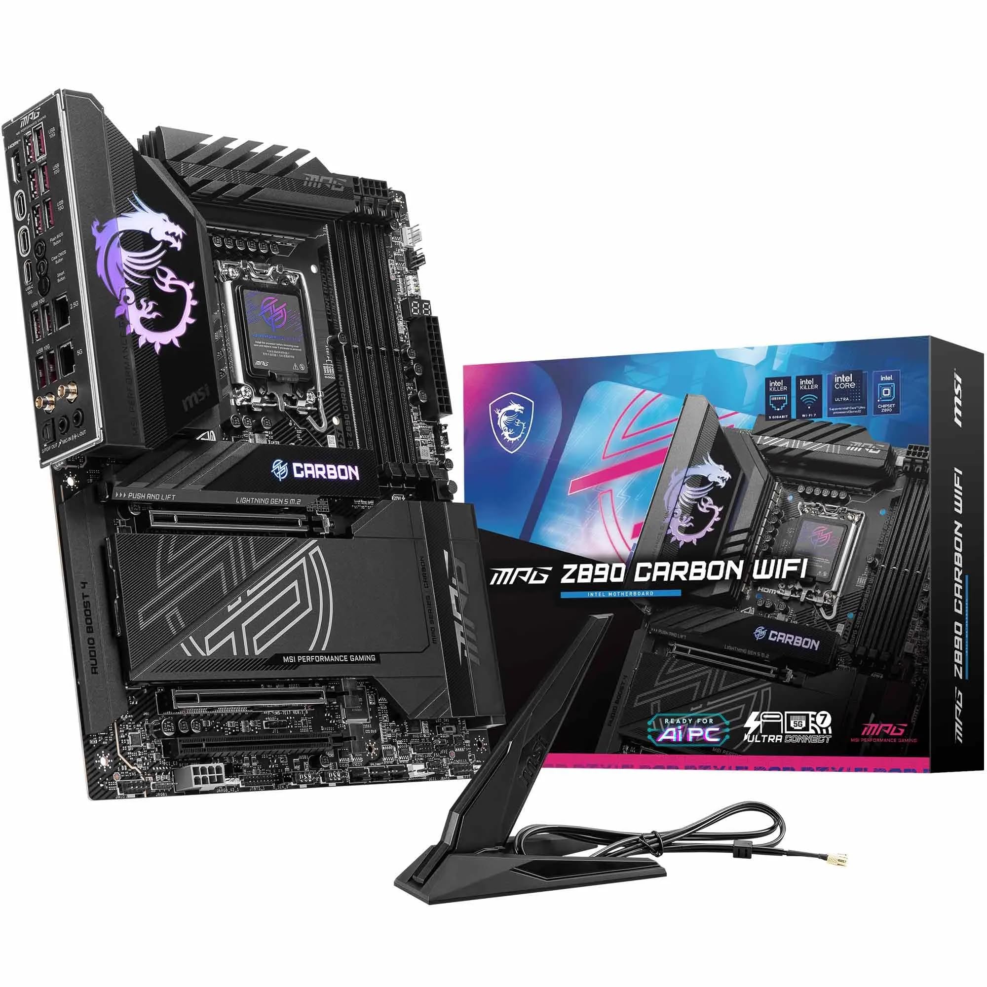 MSI MPG Z890 CARBON WIFI Scheda Madre, ATX – Supporta Intel Core Ultra (Serie 2), LGA 1851 – VRM 110A SPS, DDR5 9200+ MT/s (OC), PCIe 5.0 x16, M.2 Gen5, Wi-Fi 7, 5G LAN