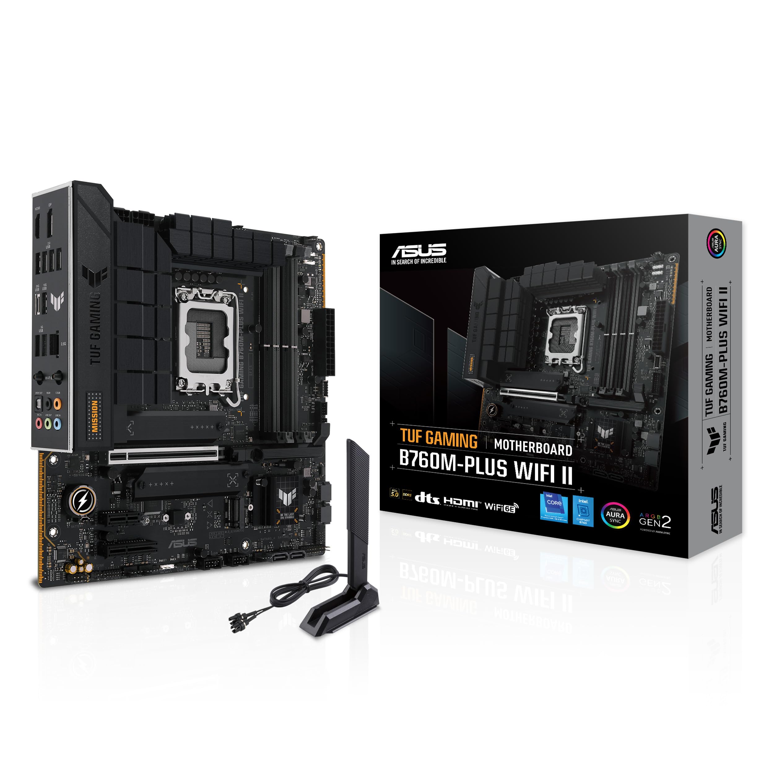 ASUS TUF GAMING B760M-PLUS WIFI II Scheda Madre Intel (LGA 1700) mATX, DDR5, slot PCIe 5.0, 3 PCIe 4.0 M.2, Wi-Fi 6E, Ethernet Realtek 2.5Gb, DisplayPort, HDMITM, USB 10Gbps Type-C, Aura Sync, Nero