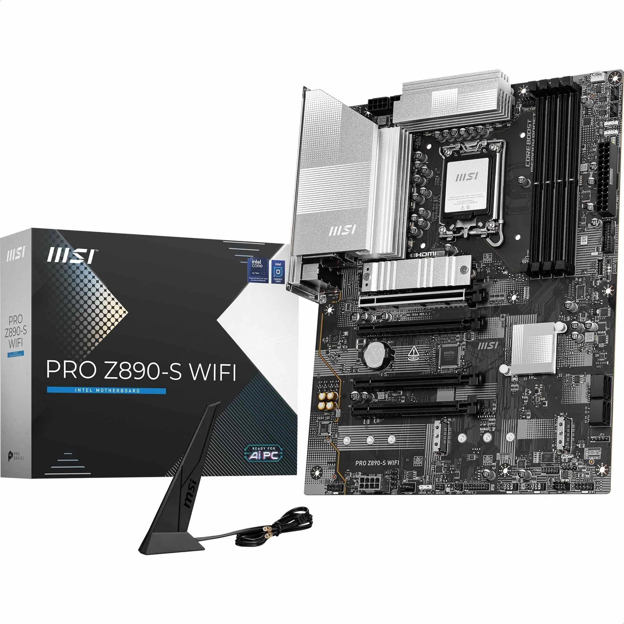 MSI PRO Z890-S WIFI Scheda Madre, ATX - Supporta i processori Intel Core Ultra (Serie 2), LGA 1851 - Memory Boost DDR5 (8600+ MT/s OC), PCIe 5.0 x16 e 4.0 x16, M.2 Gen5, Wi-Fi 7, LAN 2.5G