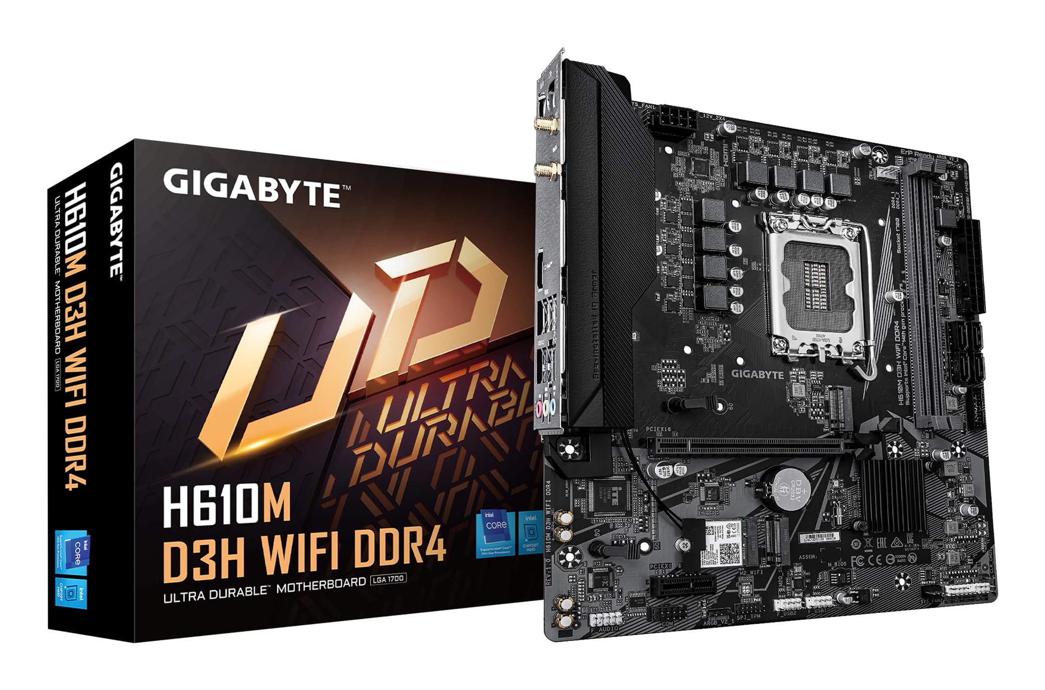 GIGABYTE H610M D3H WIFI DDR4 Scheda Madre – Compatibile con CPU Intel Core 14a generazione, VRM a 6+1+1 fasi, fino a 3200 MHz DDR4, 2xPCIe 3.0 M.2, Wi-Fi 5, LAN 1 GbE, USB 3.2 Gen 1