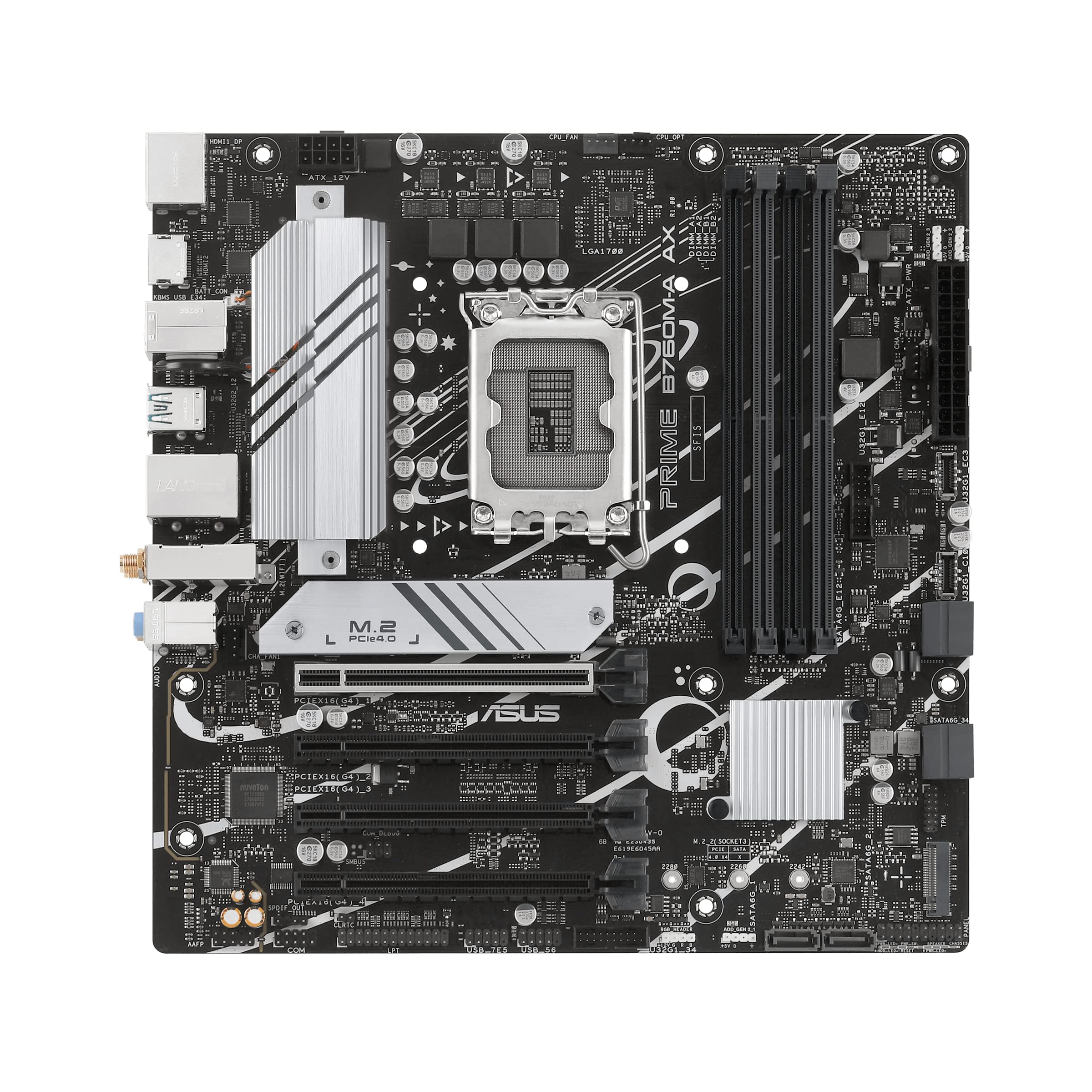 ASUS Prime B760M-A AX LGA 1700 (Intel 12a e 13a generazioni) scheda madre microATX (PCIe 4.0, 2 slot M.2, DDR5, Realtek 2,5 GB LAN, WiFi 6, DP, USB 3.2 Gen 2 sul retro, USB 3.2 Gen 1