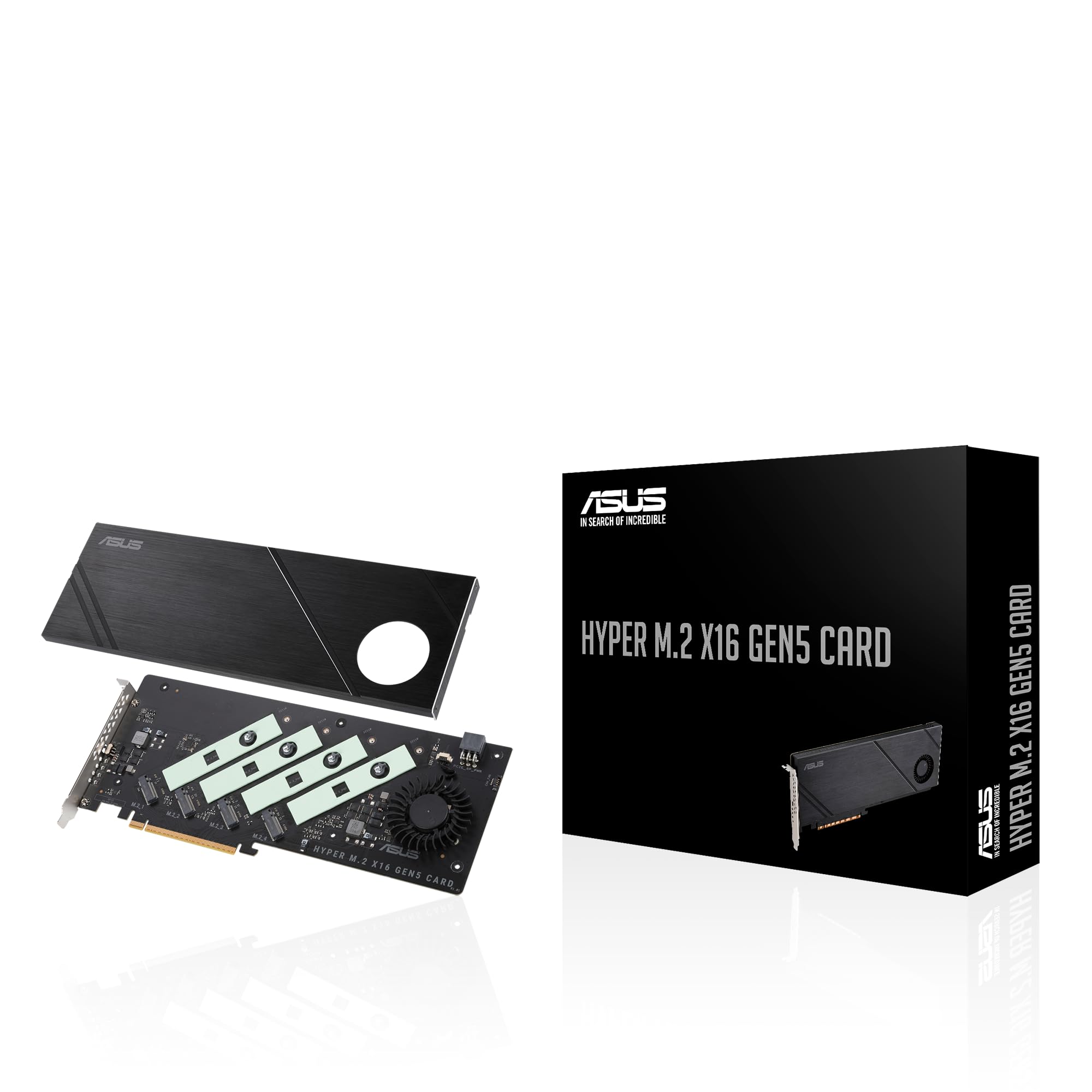 ASUS Scheda Hyper M.2 x16 Gen5 (PCIe 5.0/4.0) Supporta quattro dispositivi NVMe M.2 (2242/2260/2280/22110) fino a 512 Gbps per le funzioni RAID AMD e Intel® Platform RAID.