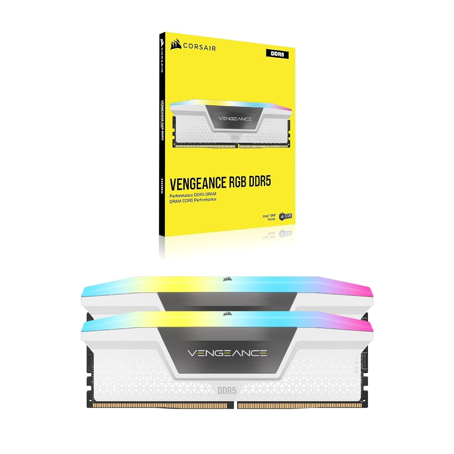 CORSAIR VENGEANCE RGB DDR5 RAM 32GB (2x16GB) 6000MHz CL40 Intel XMP Compatibile iCUE Memoria per Computer - Bianco (CMH32GX5M2B6000C40W)