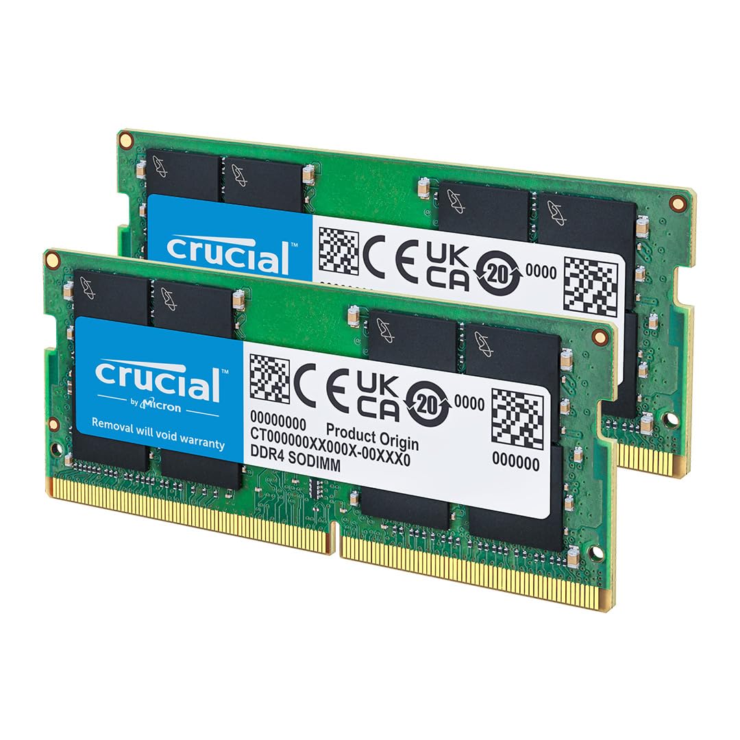 Crucial RAM DDR4 64GB Kit (2x32GB) 3200MHz SODIMM CL22, Memoria per PC Laptop/Notebook, Mini PC (o 2933MHz / 2666MHz) - CT2K32G4SFD832A