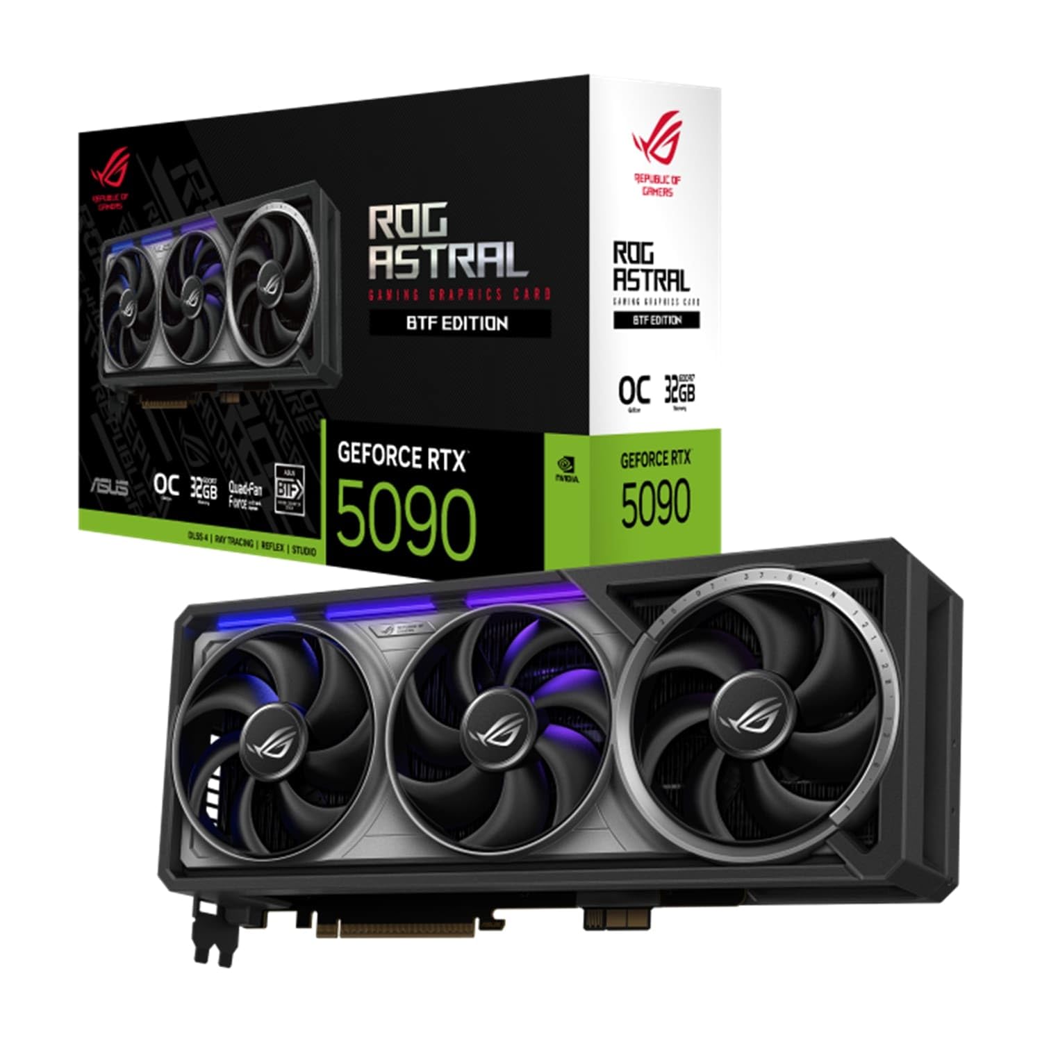 ASUS ROG Astral GeForce RTX 5090 BTF OC Edition, Scheda Grafica NVIDIA 32GB GDDR7, 512 bit, PCIe 5.0, HDMI 2.1, DisplayPort 2.1, Axial Tech, GPU Tweak III, Nera, ROG-ASTRAL-RTX5090-O32G-BTF-GAMING