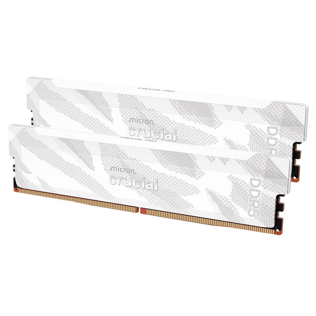 Crucial Pro RAM DDR5 32GB Kit (2x16GB) 6400MHz CL32, Overclocking Gaming, Memoria per Computer, Intel XMP 3.0 / AMD EXPO, Bianco - CP2K16G64C32U5W