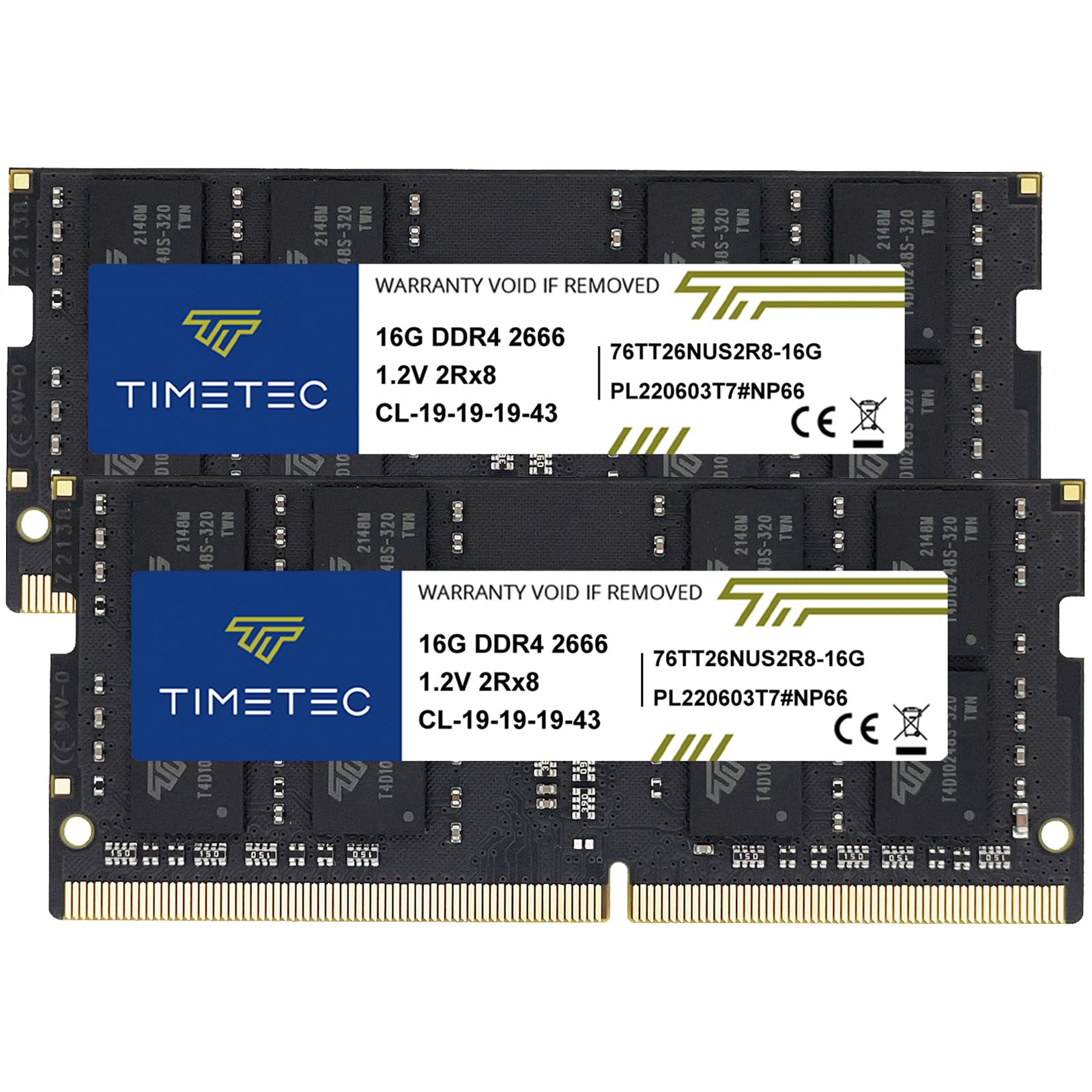 Timetec Kit selezionato da 32 GB (2x16 GB) DDR4 2666 MHz (PC4-2666V) PC4-21300 SODIMM RAM per laptop – 260-Pin 1,2 V CL19 Memoria Non-ECC senza buffer per laptop, notebook, Mini PC, All-in-One