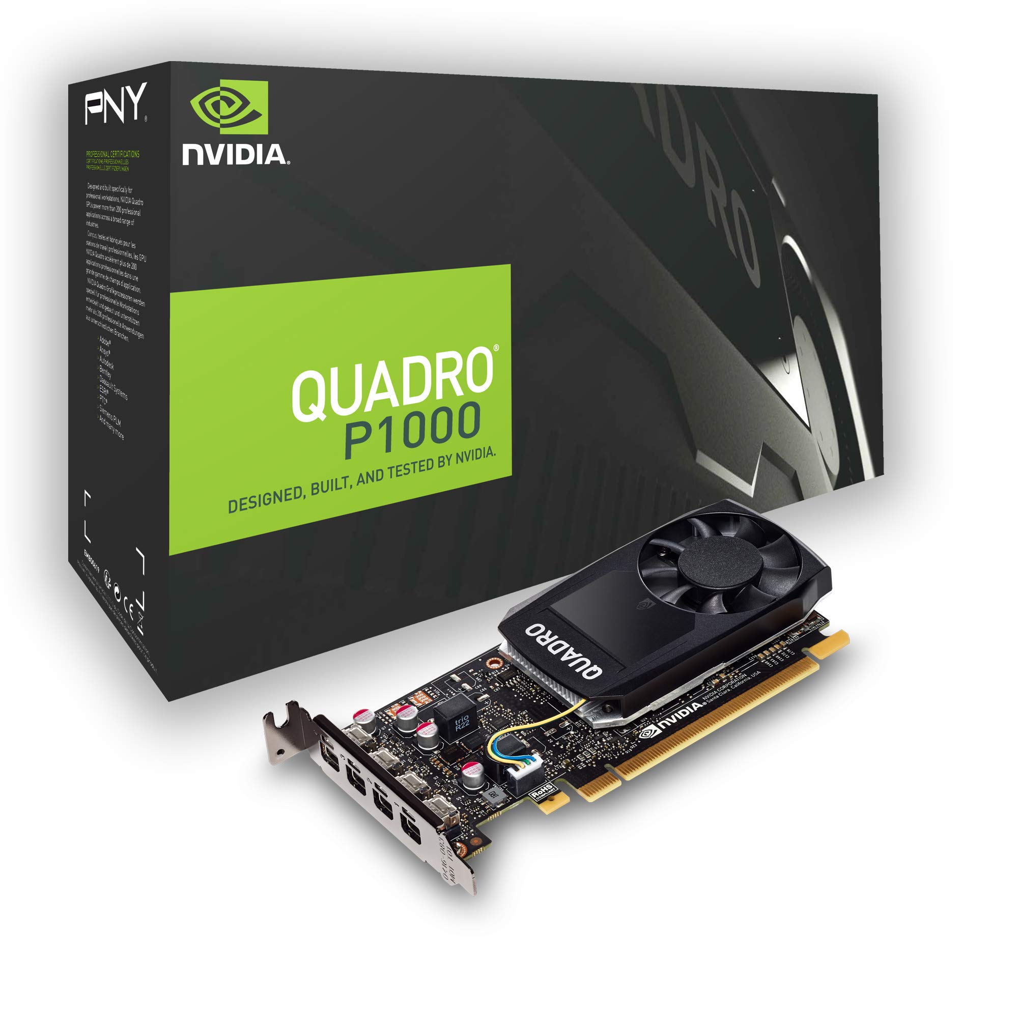 PNY nVidia Quadro P1000 Scheda Grafica da 4 GB, 640 Cuda Core, Adattatori DVI, Nero