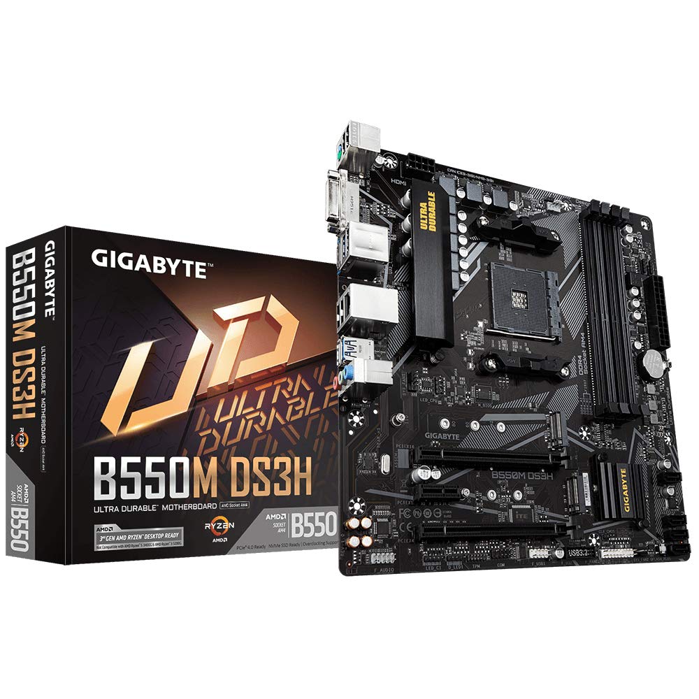 GIGABYTE B550M DS3H Scheda madre - CPU AMD Ryzen 5000, VRM a 5+3 fasi, fino a 4733 MHz DDR4, 1xPCIe 4.0 + 1xPCIe 3.0 M.2, LAN 1GbE, USB 3.2 Gen 1