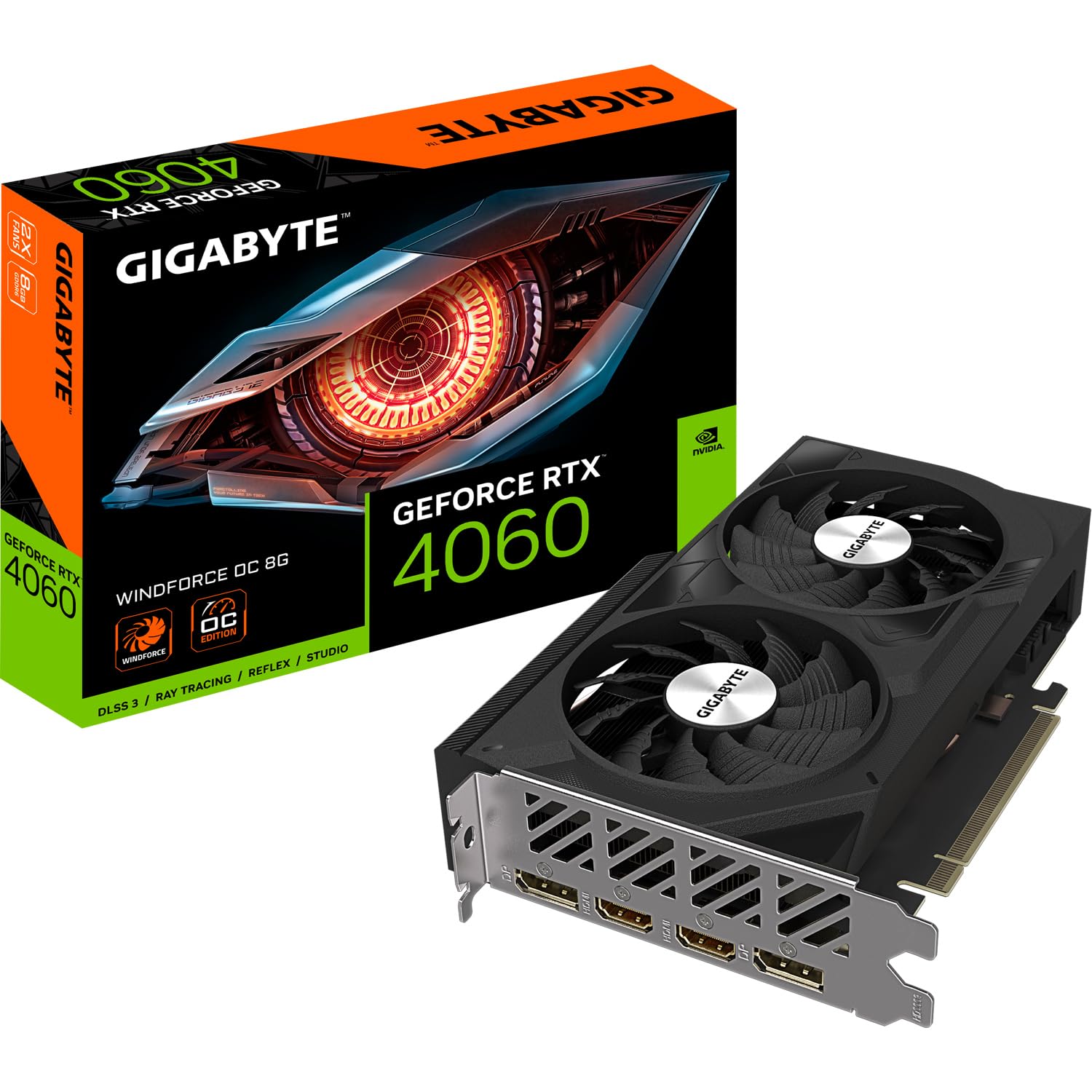 Gigabyte NVIDIA GeForce RTX 4060 WINDFORCE OC Scheda grafica - 8GB GDDR6, 128-bit, PCI-E 4.0, 2475MHz Core Clock, 2x DP 1.4, 2x HDMI 2.1a, NVIDIA DLSS 3 - GV-N4060WF2OC-8GD