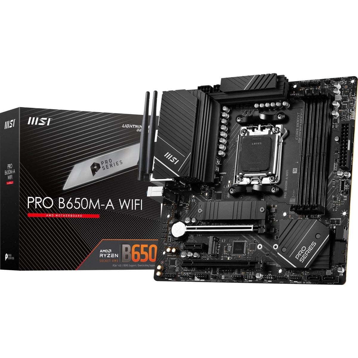 MSI Scheda madre PRO B650M-A WiFi ProSeries (processori AMD Ryzen serie 9000/8000/7000, AM5, DDR5, PCIe 4.0, M.2, SATA 6Gb/s, USB 3.2 Gen 2, HDMI/DP, Wi-Fi 6E, Bluetooth 5.3, 2.5Gbps LAN, mATX)