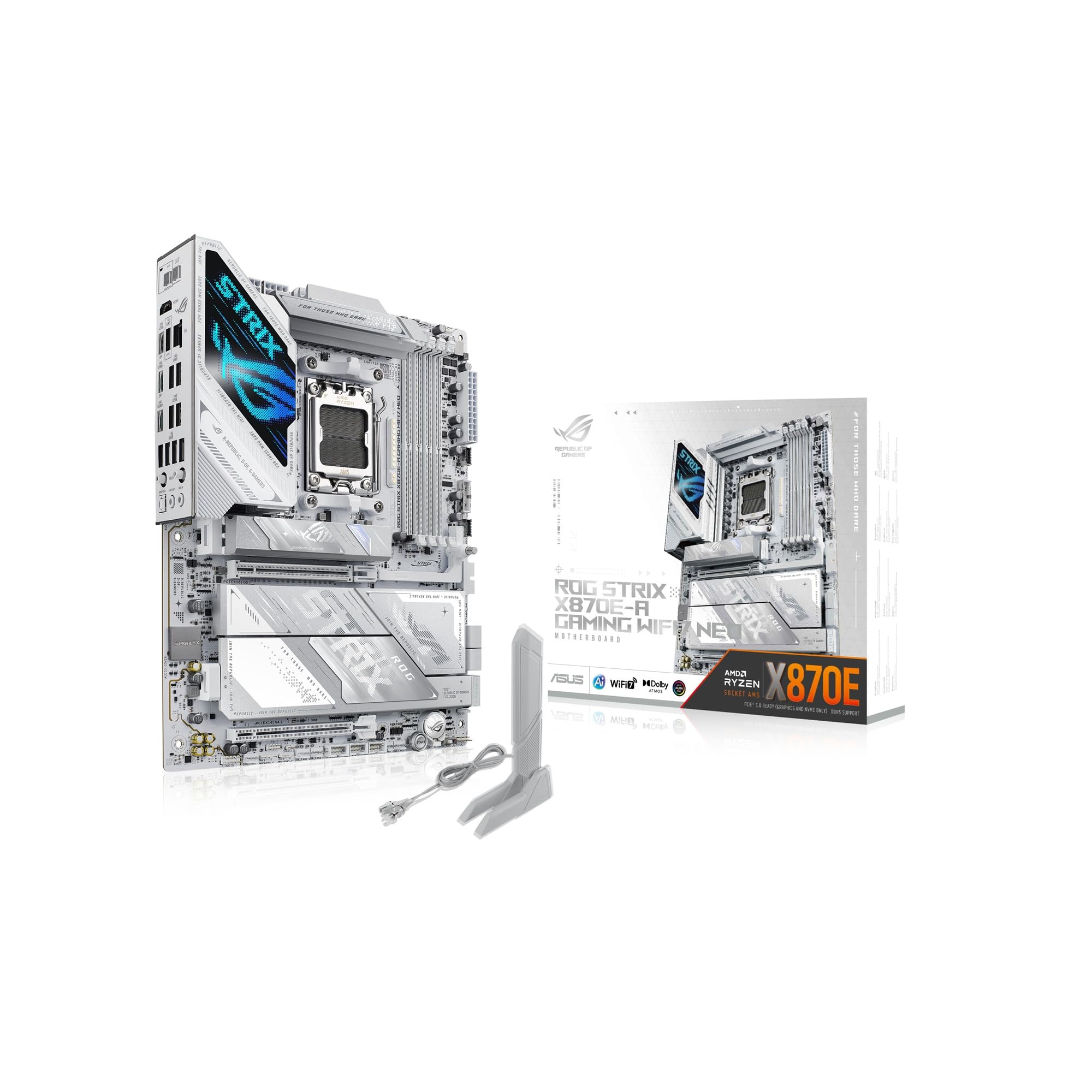 ASUS ROG Strix X870E-A Gaming Neo, Scheda Madre AMD ATX, Socket AM5, 16+2+2 Stadi di Alimentazione, Slot DDR5, 4 Slot M.2, PCIe 5.0x16, WiFi 7 con Q-Antenna, PCIe Slot Q-Release, Aura Sync, Bianca