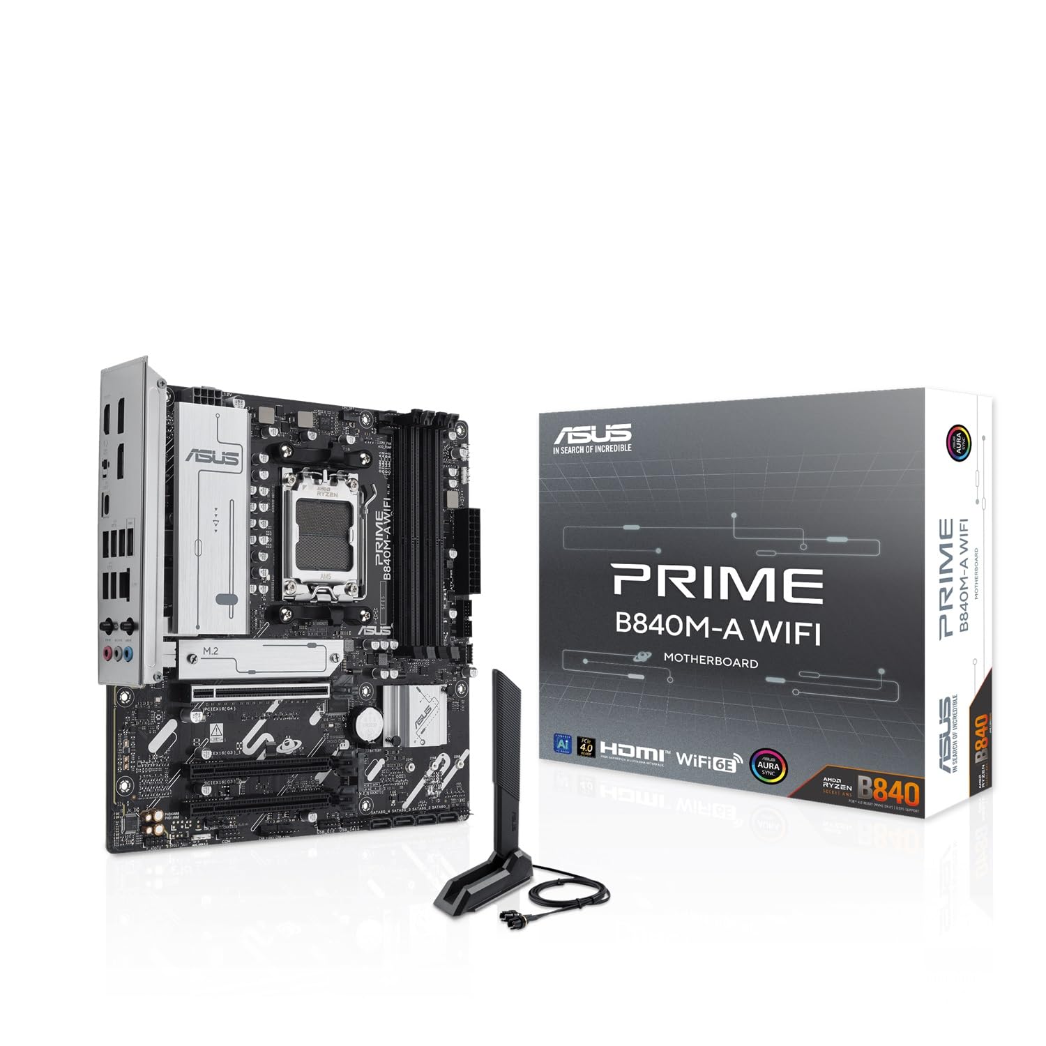 ASUS PRIME B840M-A WiFi, Scheda Madre AMD mATX, Slot DDR5, PCIe 4.0 Ready, 3 slot M.2, WiFi 6E, Ethernet Realtek 2,5 GB, DisplayPort, HDMI, USB-C da 5 Gbps Fronte e Retro, BIOS Flashback e Aura Sync