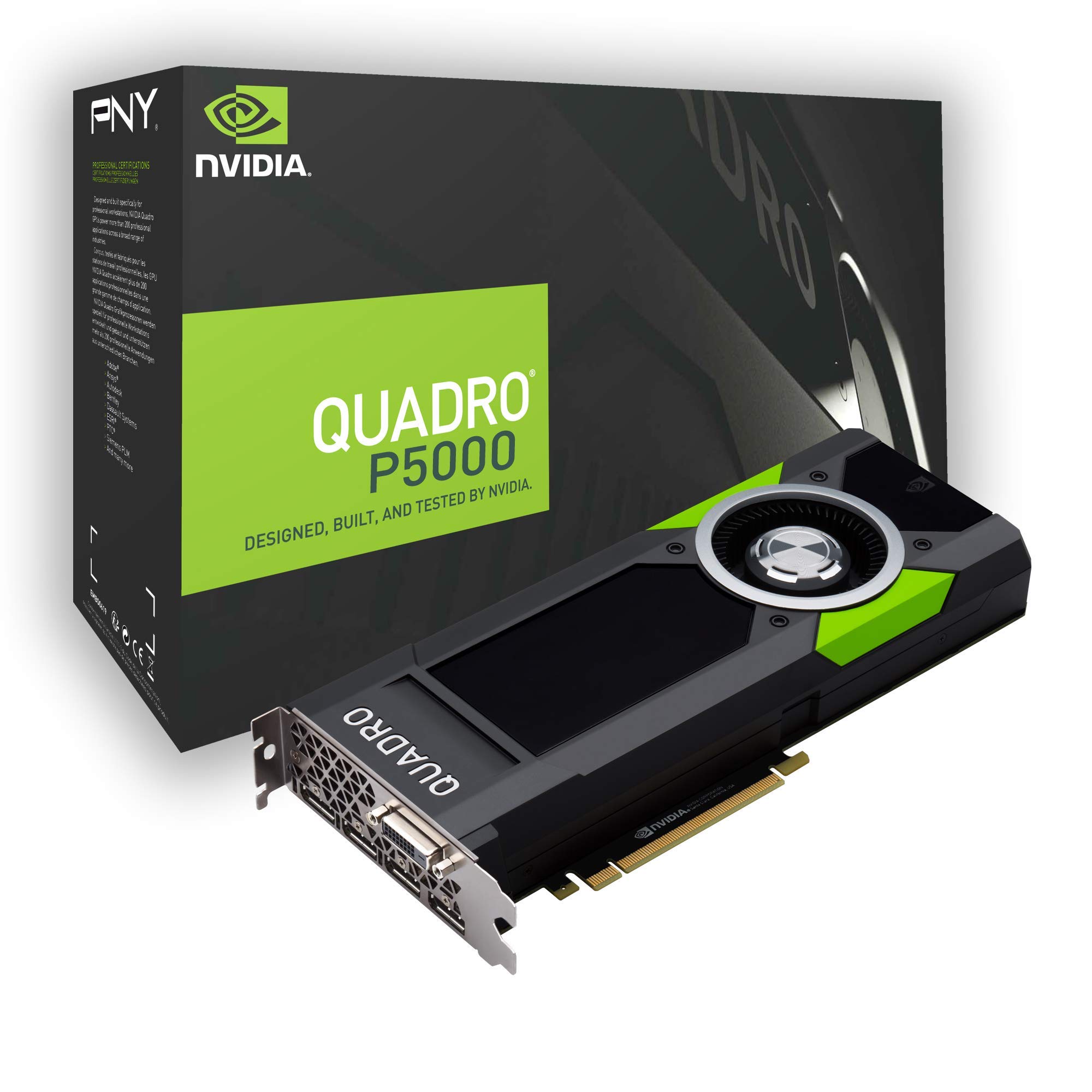 PNY Quadro P5000 Professional Scheda grafica 16GB GDDR5 PCI Express 3.0 x16, doppio slot, 4x DisplayPort, 1x DVI-I DL, supporto 5K, ventola attiva ultrasilenziosa