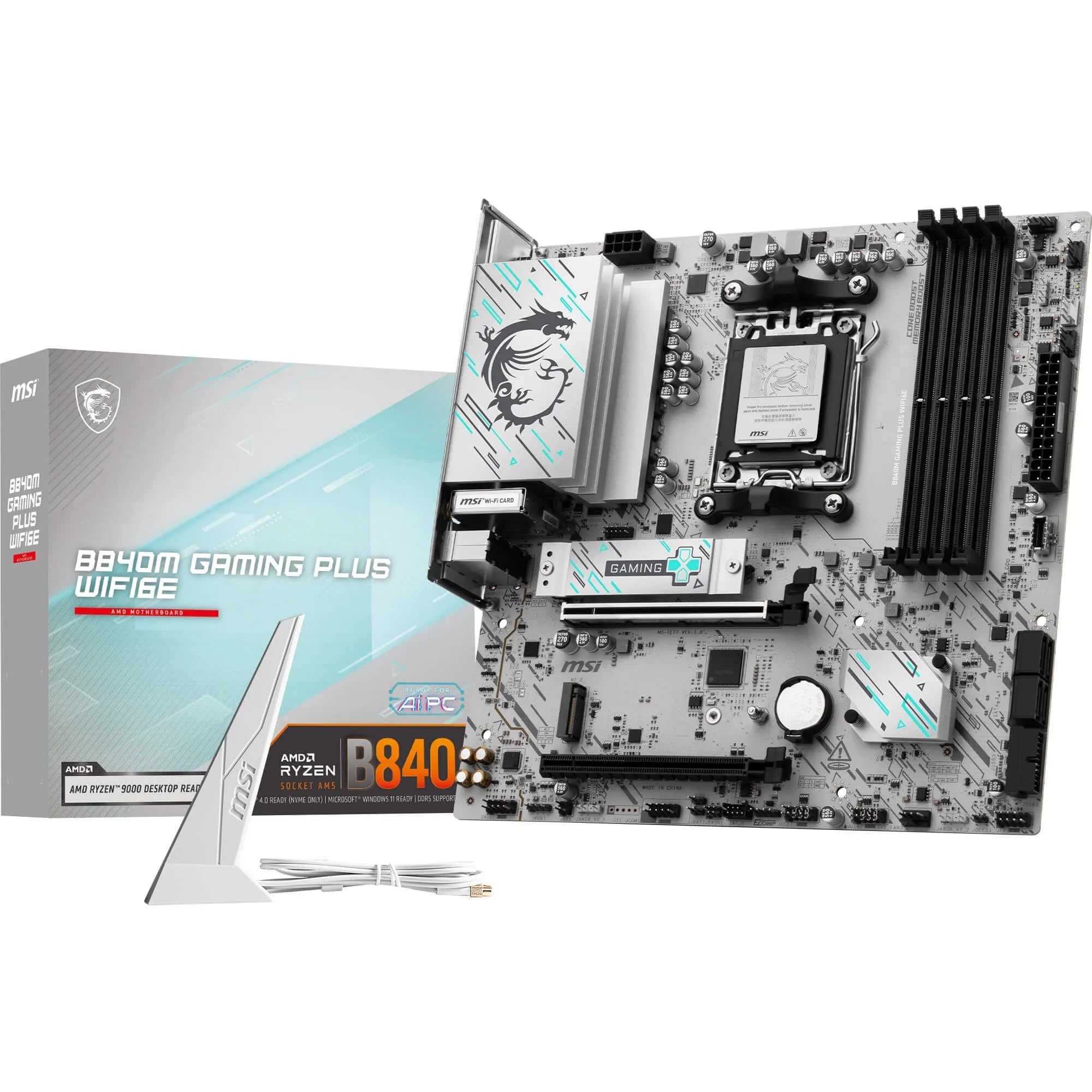 MSI B840M GAMING PLUS WIFI6E – Scheda Madre mATX compatibile con AMD Ryzen Serie 9000/8000 / 7000, Socket AM5 – Supporto DDR5 Boost fino a 8000+ MT/s (OC), PCIe 4.0 x16, M.2 Gen4, Wi-Fi 6E, LAN 2.5G