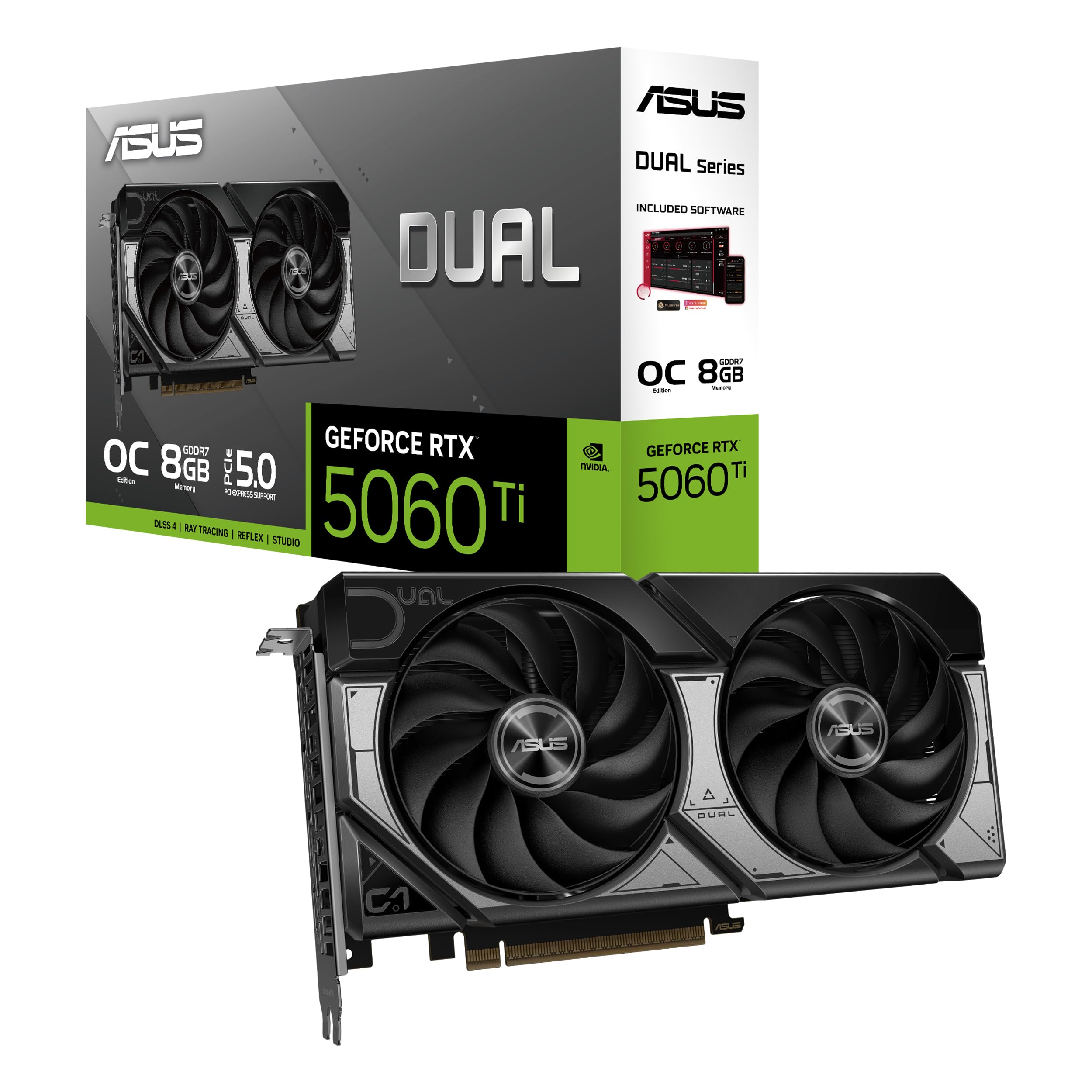 ASUS Dual NVIDIA GeForce RTX 5060 Ti OC Edition, Scheda Grafica da 8 GB GDDR7, 128 Bit, PCIe 5.0, 2,5 Ventole Axial-Tech, 1 HDMI 2.1, 3 DisplayPort 2.1, GPU Tweak III, Bianco, DUAL-RTX5060TI-O8G