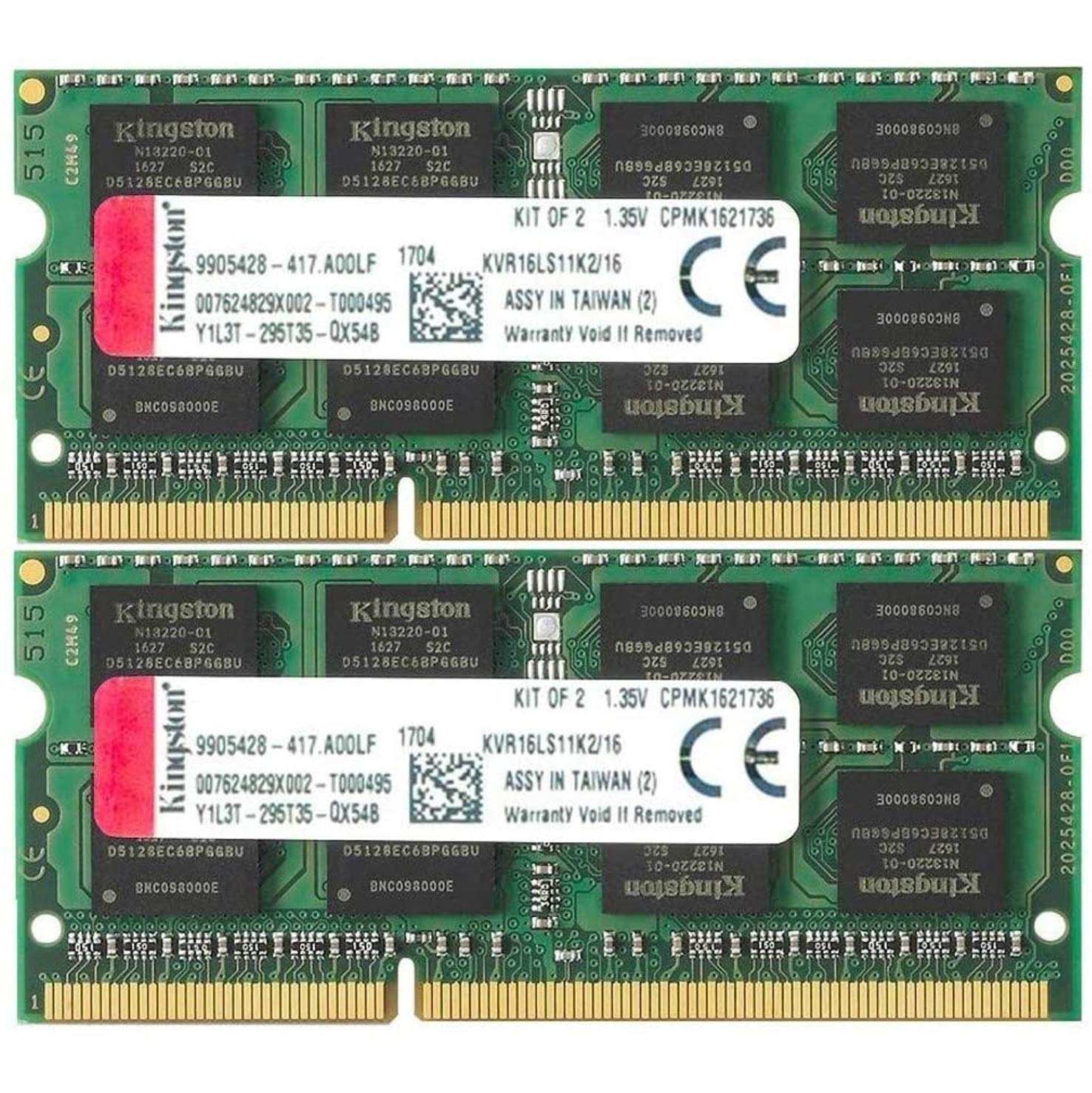 Kingston ValueRAM 1600MHz DDR3 NonECC CL11 SODIMM 16GB Kit*(2x8GB) 1.35V KVR16LS11K2/16 Memoria Laptop