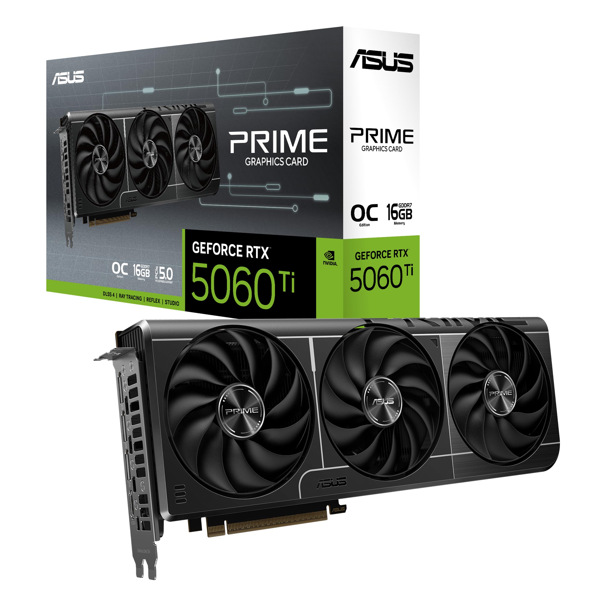 ASUS Prime NVIDIA GeForce RTX 5060 Ti OC Edition, Scheda Grafica 16 GB GDDR7, 128 Bit, PCIe 5.0, 3 Ventole Axial-Tech, 1 HDMI 2.1, 3 DisplayPort 2.1, GPU Tweak III, Nera, PRIME-RTX5060TI-O16G