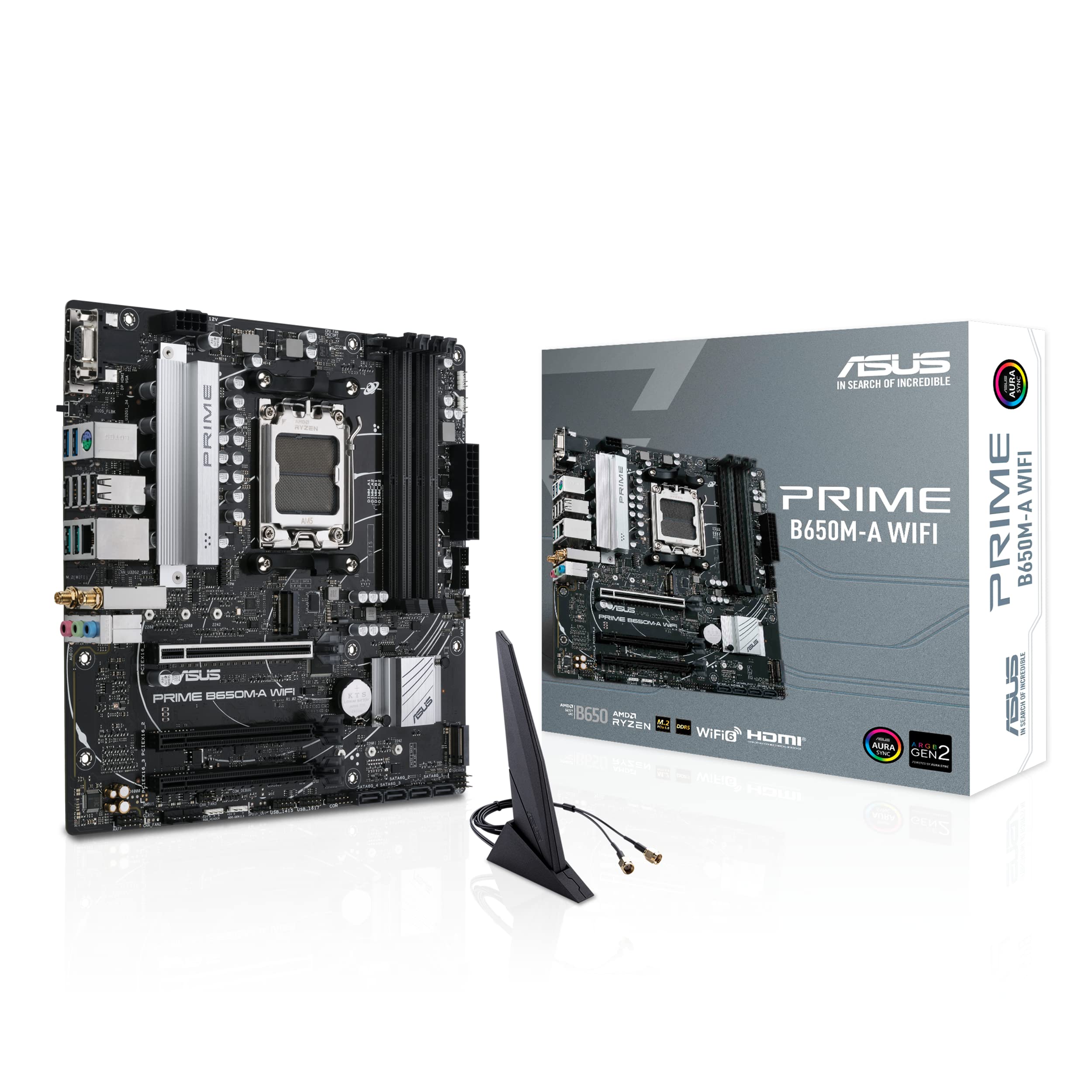 ASUS PRIME B650M-A WIFI, Scheda madre AMD Micro-ATX, Ryzen 9000/8000/7000, DDR5, PCIe 5.0 M.2, Lan 2.5Gb, Wi-Fi 6, DP, VGA, HDMI, SATA 6 Gbps, USB 3.2 Gen 2 e Type-C, BIOS FlashBack, Aura Sync, Nera