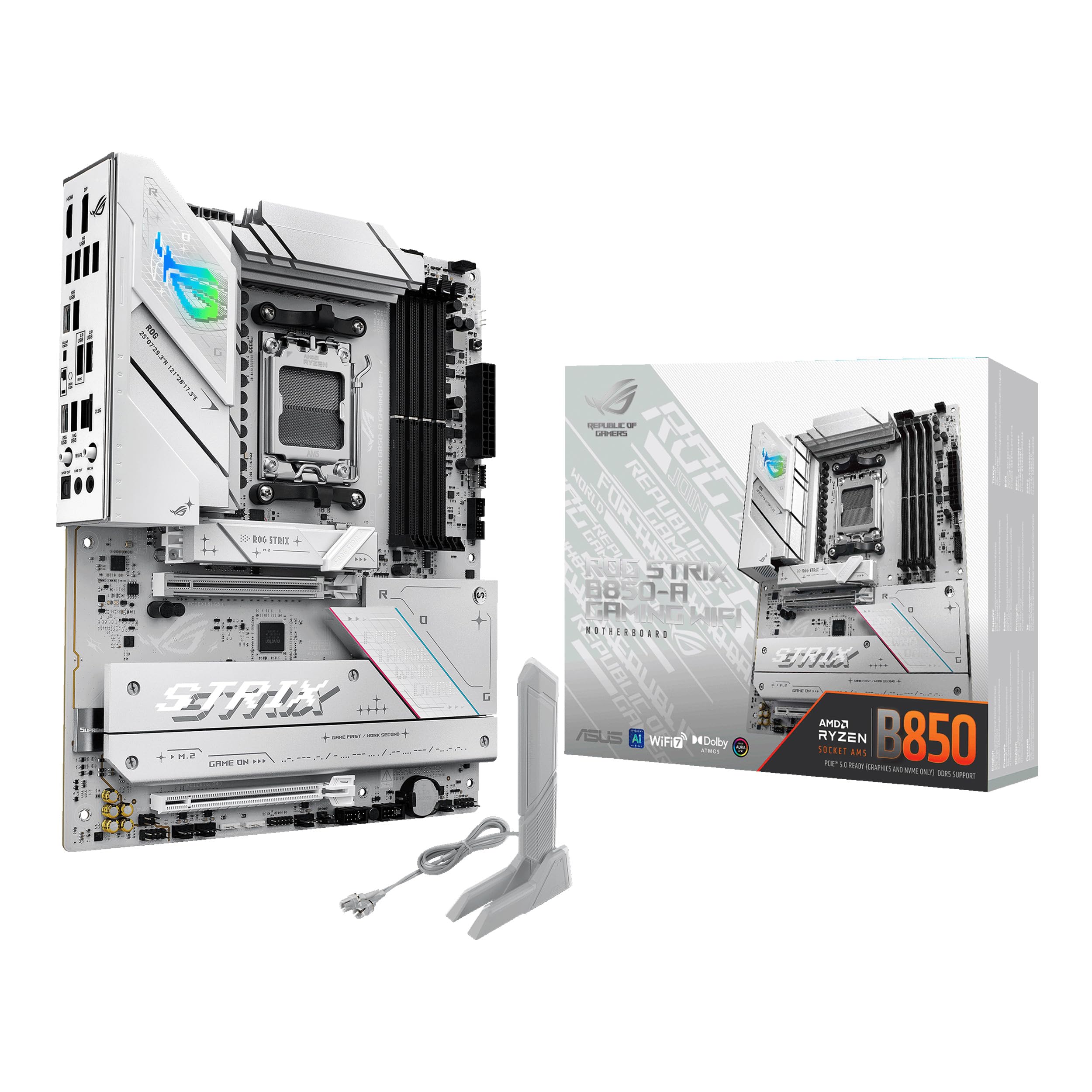 ASUS ROG Strix B850-A Gaming WiFi AMD AM5 B850 ATX Scheda madre 14+2+2 Power Stages, DDR5 AEMP, 2.5G LAN, WiFi 7 con Q-Antenna, 4X M.2, PCIe 5.0, USB 20Gbps Type-C, AI Networking II, ASUS AI Advisor