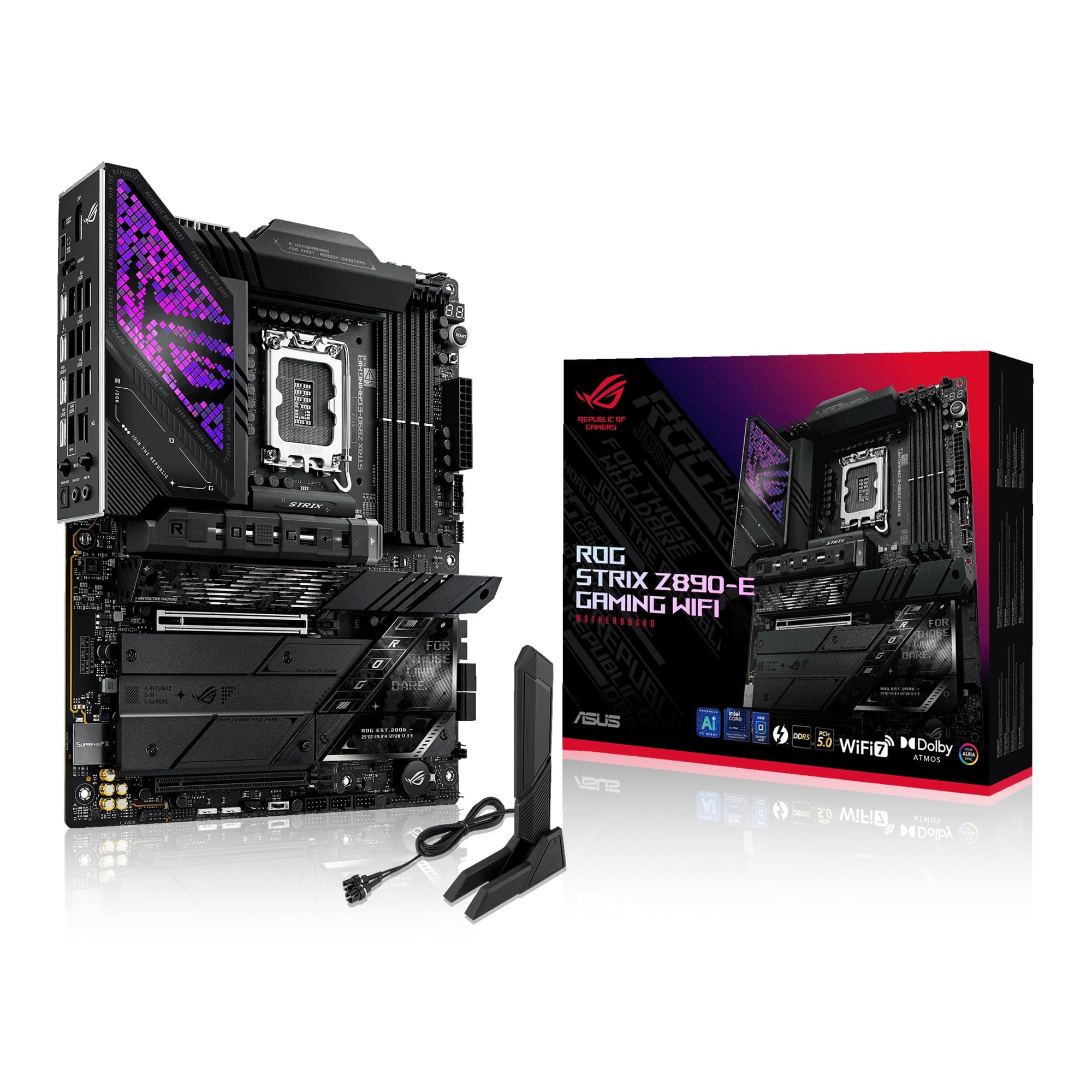 ASUS ROG Strix Z890-E Gaming WiFi, Scheda Madre Intel ATX, 18+1+2+2 Fasi di Alimenrtazione, Slot DDR5, PCIe 5.0, GPU di Nuova Generazione, 7 slot M.2, WiFi 7, AI Overclocking, AI Networking II