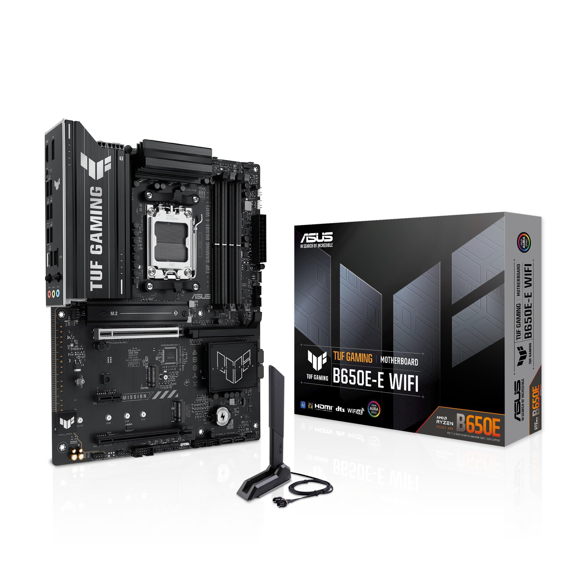 ASUS TUF Gaming B650E-E WIFI Scheda Madre AMD ATX, Ryzen 9000/8000/7000, 8+2+1 Fasi di Alimentazione, DDR5, PCIe 5.0, 3x M.2, Wi-Fi 6E, Lan 2.5Gb, DP, HDMI, USB-A da 20Gbps, Aura Sync, Nera