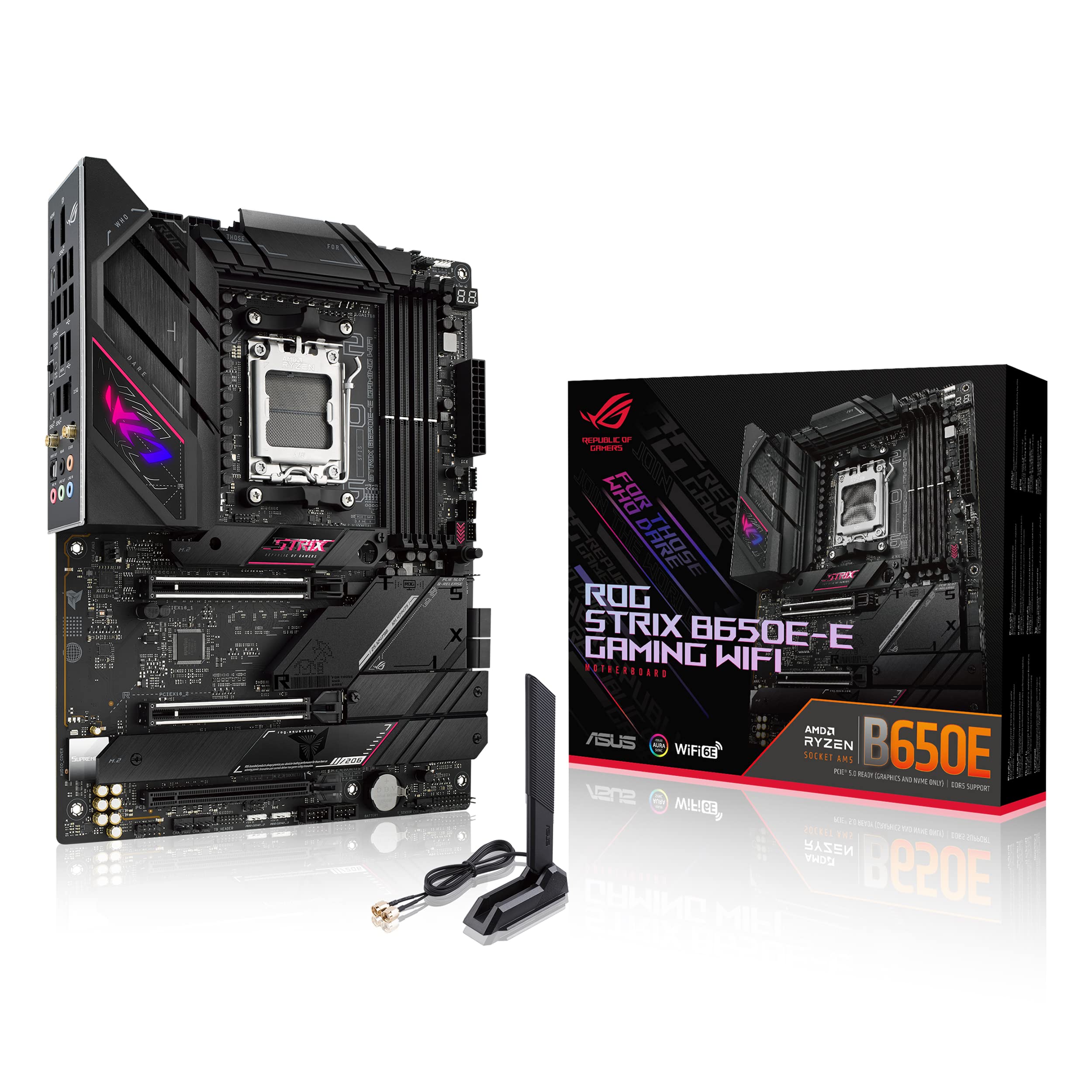 ASUS ROG STRIX B650E-E GAMING WIFI Scheda Madre Gaming ATX, AM5, Ryzen 9000/8000/7000, AMD B650, DDR5, 2xPCI 5.0, WiFi 6E (802.11ax), 2.5Gb Lan, 4xM.2, 4xSATA 6GB/s, Aura Sync RGB, Nero