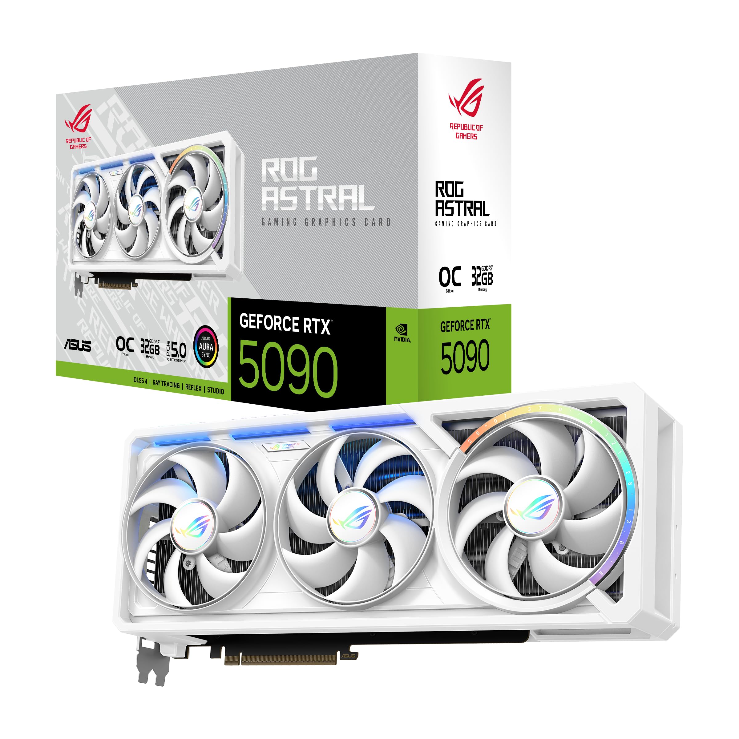 ASUS ROG Astral GeForce RTX 5090 OC Edition, Scheda Grafica NVIDIA 32 GB GDDR7, 512 bit, PCIe 5.0, HDMI 2.1, DisplayPort 2.1, 4 Ventole Assiali, GPU Tweak III, Bianca, ROG-ASTRAL-RTX5090-O32G-WHITE