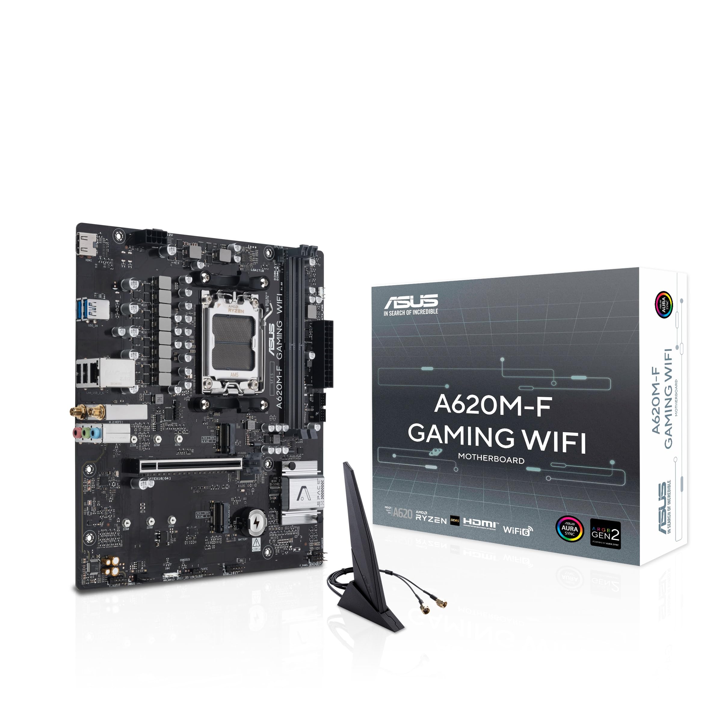ASUS A620M-F GAMING WIFI, Scheda madre AMD mATX, DDR5, 2x M.2 PCIe 4.0, HDMI, 2.5Gb Ethernet, USB 3.2 Gen 1 Type-A, SafeSlot Core+, Q-DIMM, Q-LED Core, Q-Slot, ASUS 5X PROTECTION III, Armoury Crate